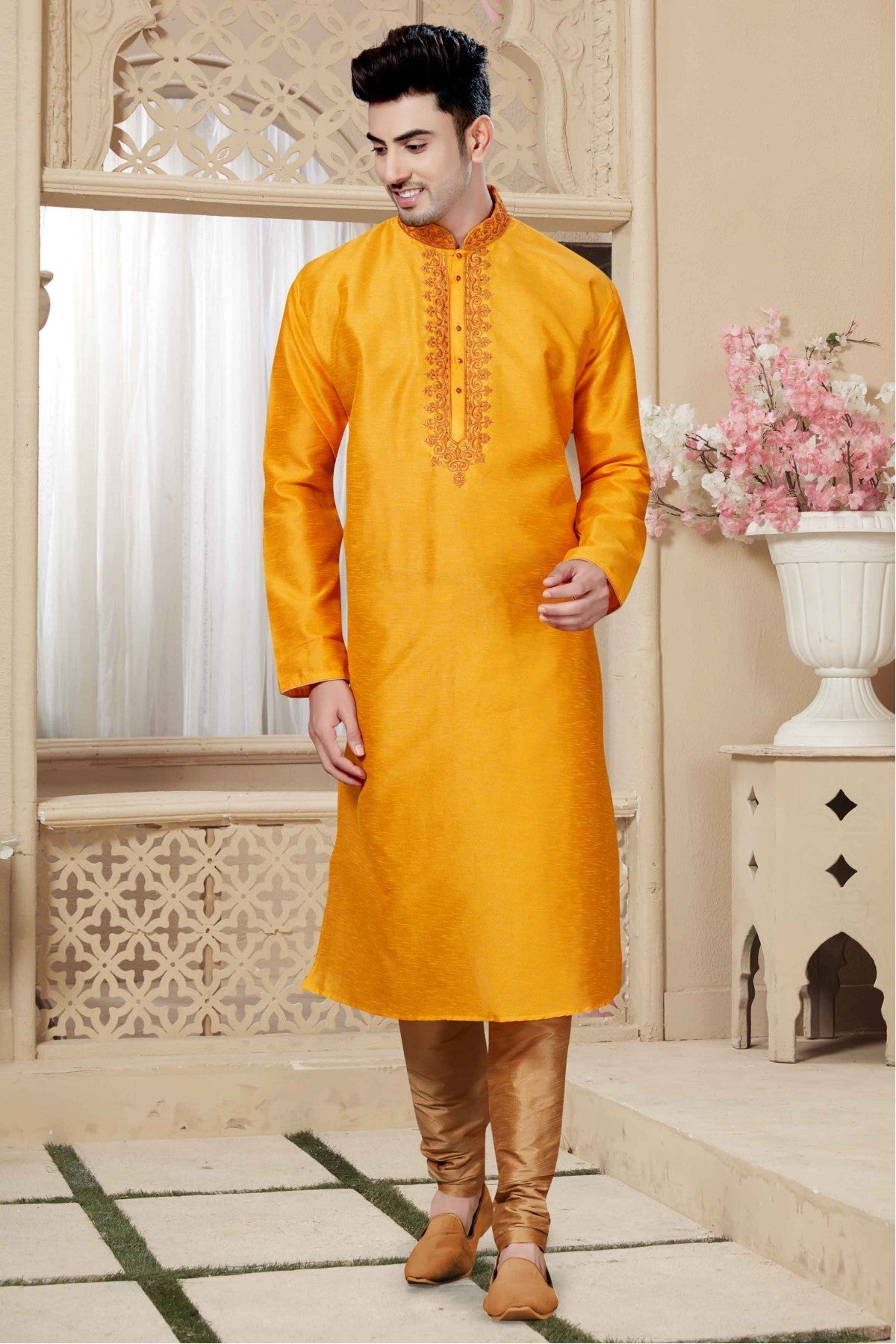 Mustard Colour Kurta Pajama In Art Dhupion Fabric VSKP1040007
