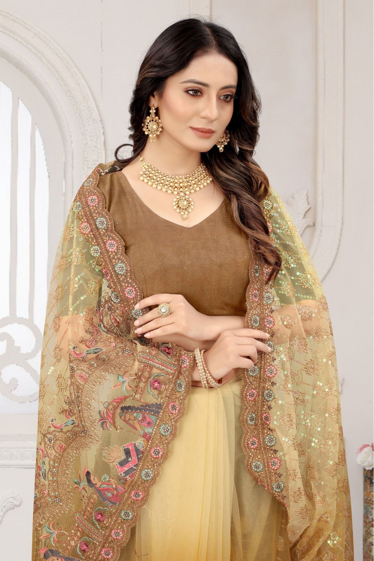 Mustard Colour Net Embroidery Saree VSSD1120887