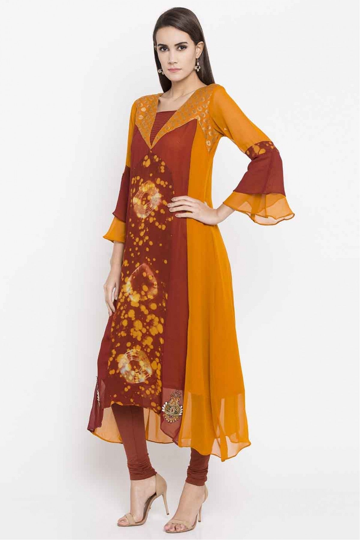 Mustard Colour Plus Size Faux Georgette Embroidery Kurti