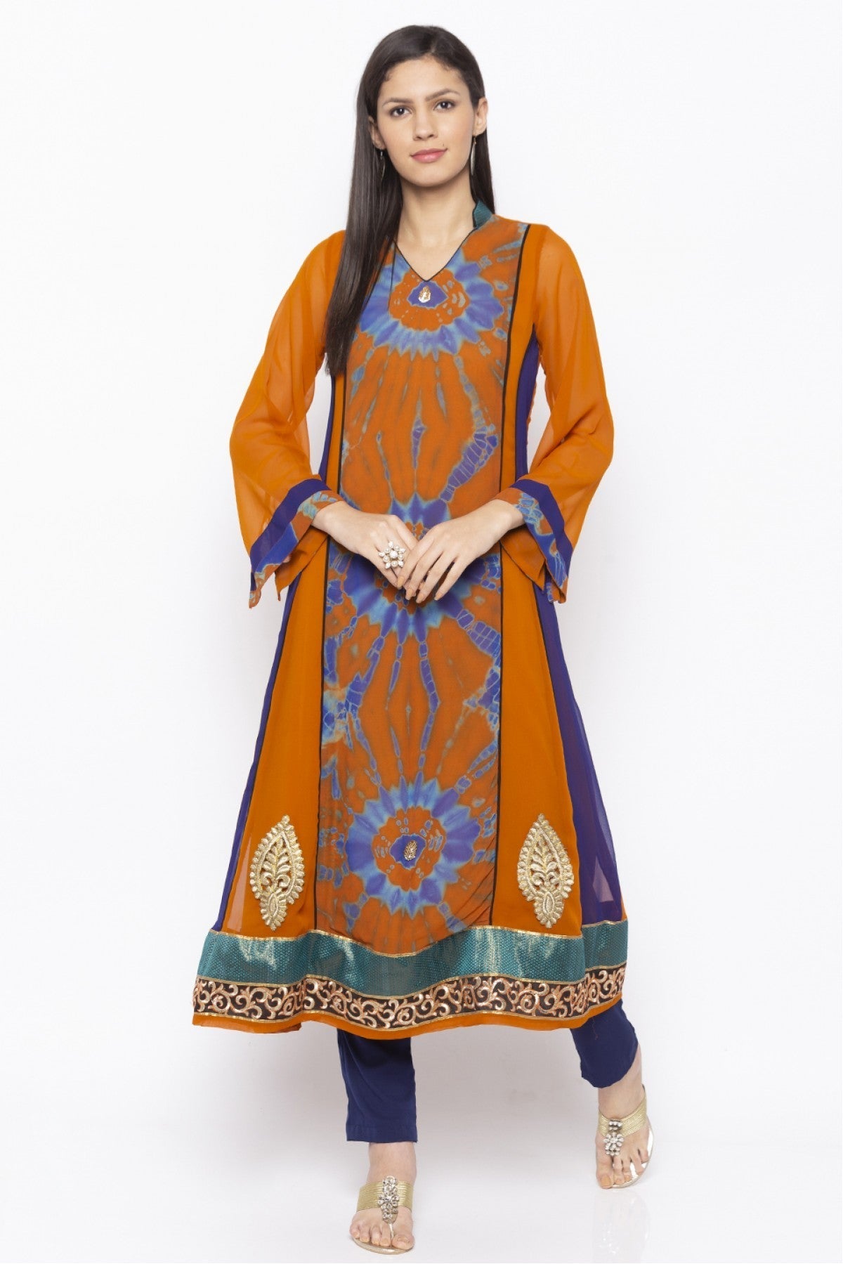 Mustard Colour Plus Size Georgette Embroidery Kurta Set