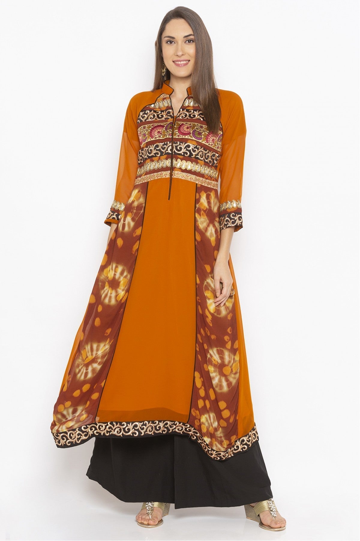 Mustard Colour Plus Size Georgette Embroidery Kurta Set