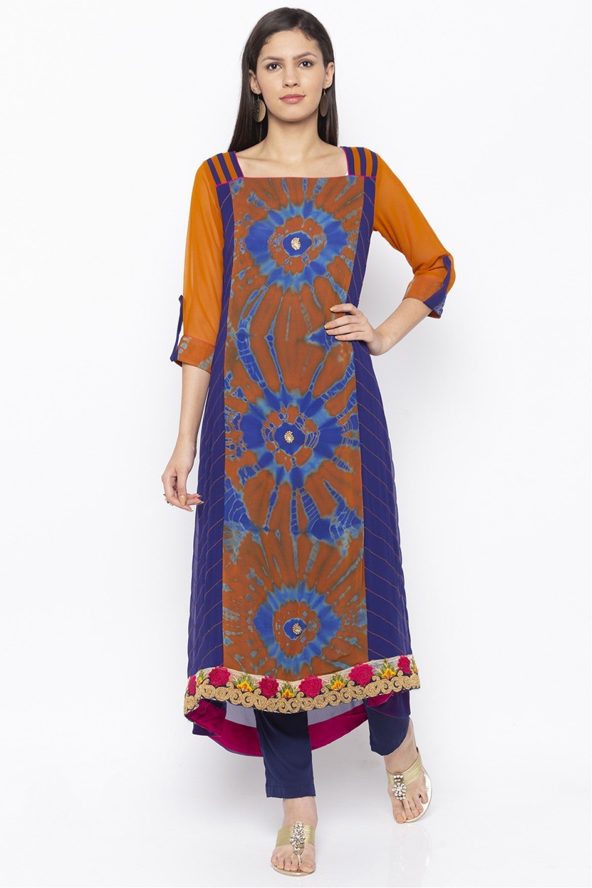 Mustard Colour Plus Size Georgette Embroidery Kurta Set