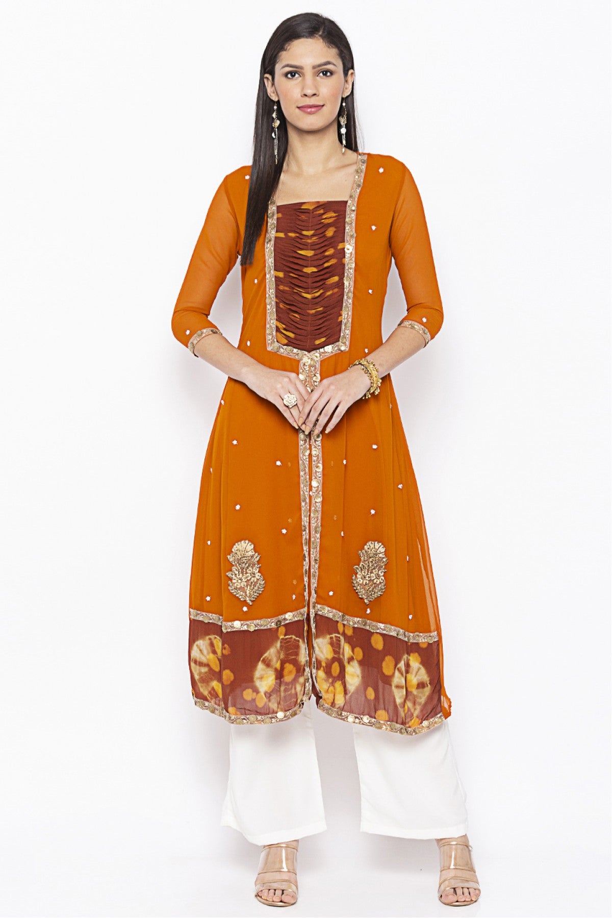 Mustard Colour Plus Size Georgette Embroidery Kurta Set