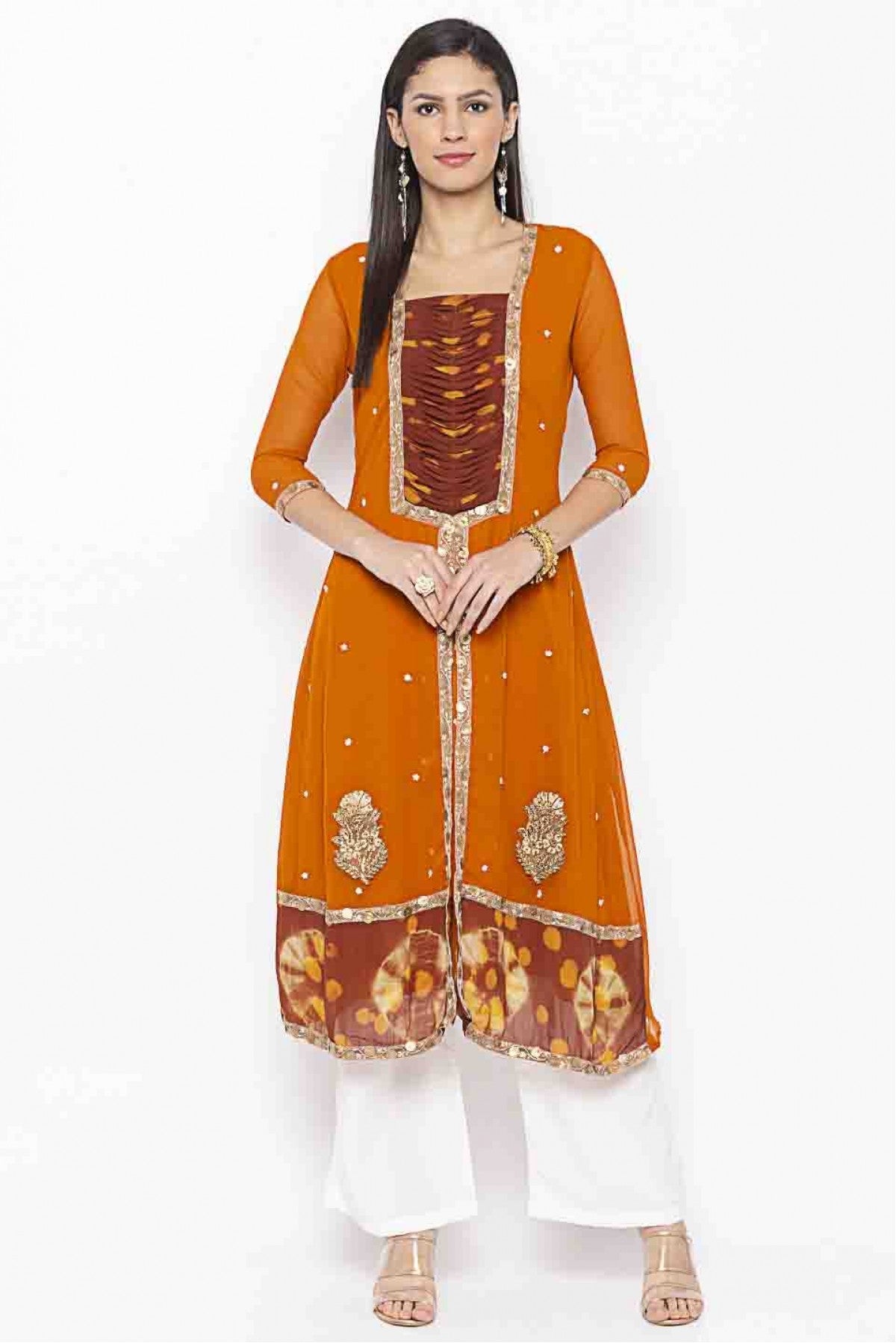 Mustard Colour Plus Size Georgette Embroidery Kurti