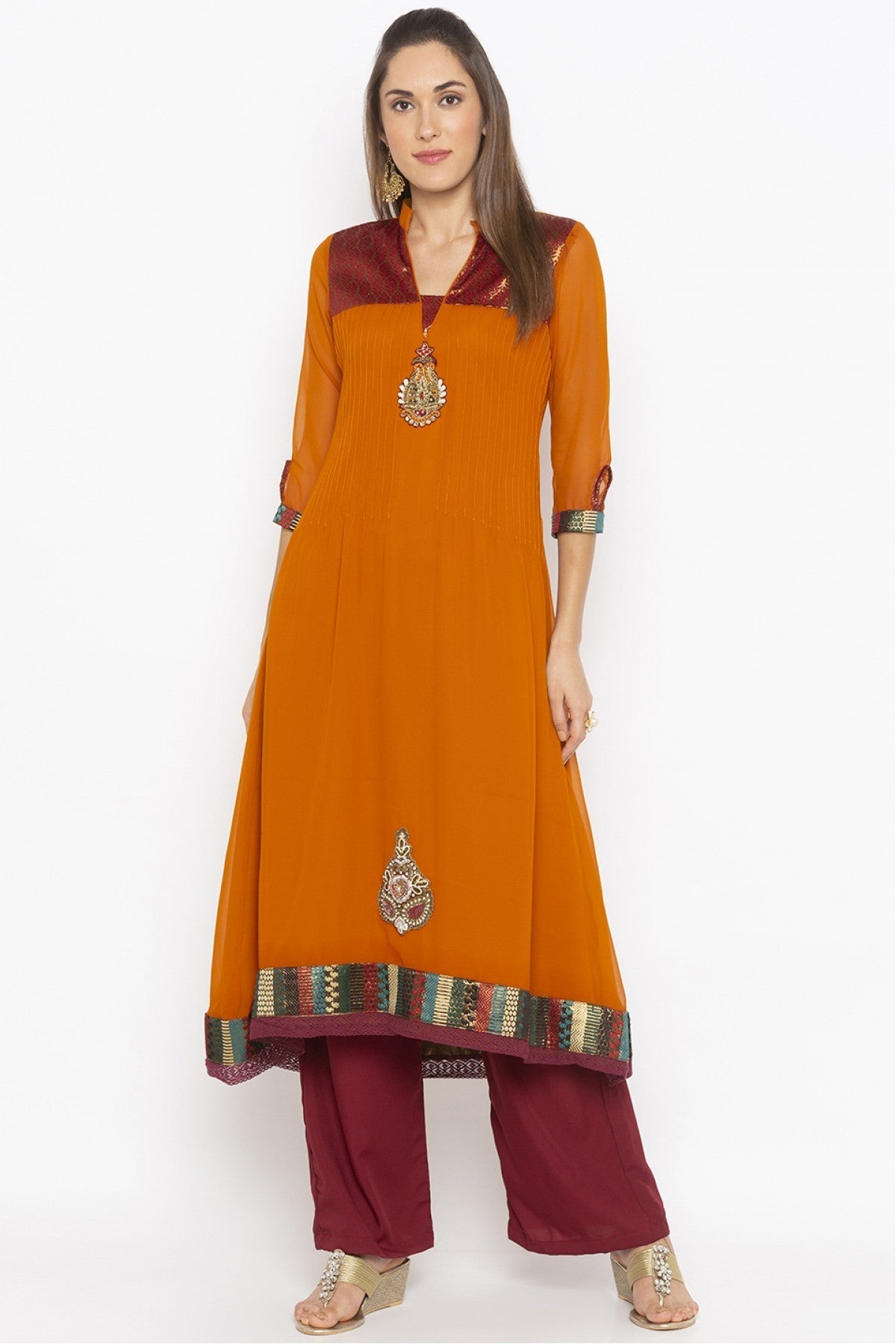 Mustard Colour Plus Size Georgette Embroidery Kurti
