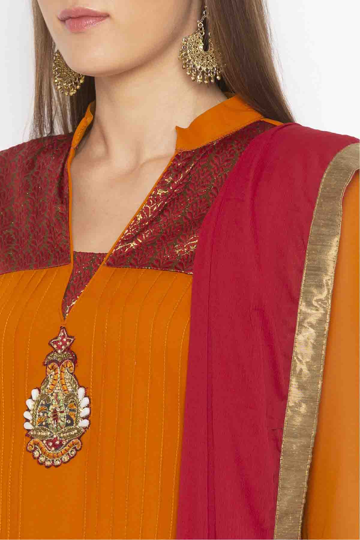 Mustard Colour Plus Size Georgette Embroidery Palazzo Pant Suit VSSS1070303