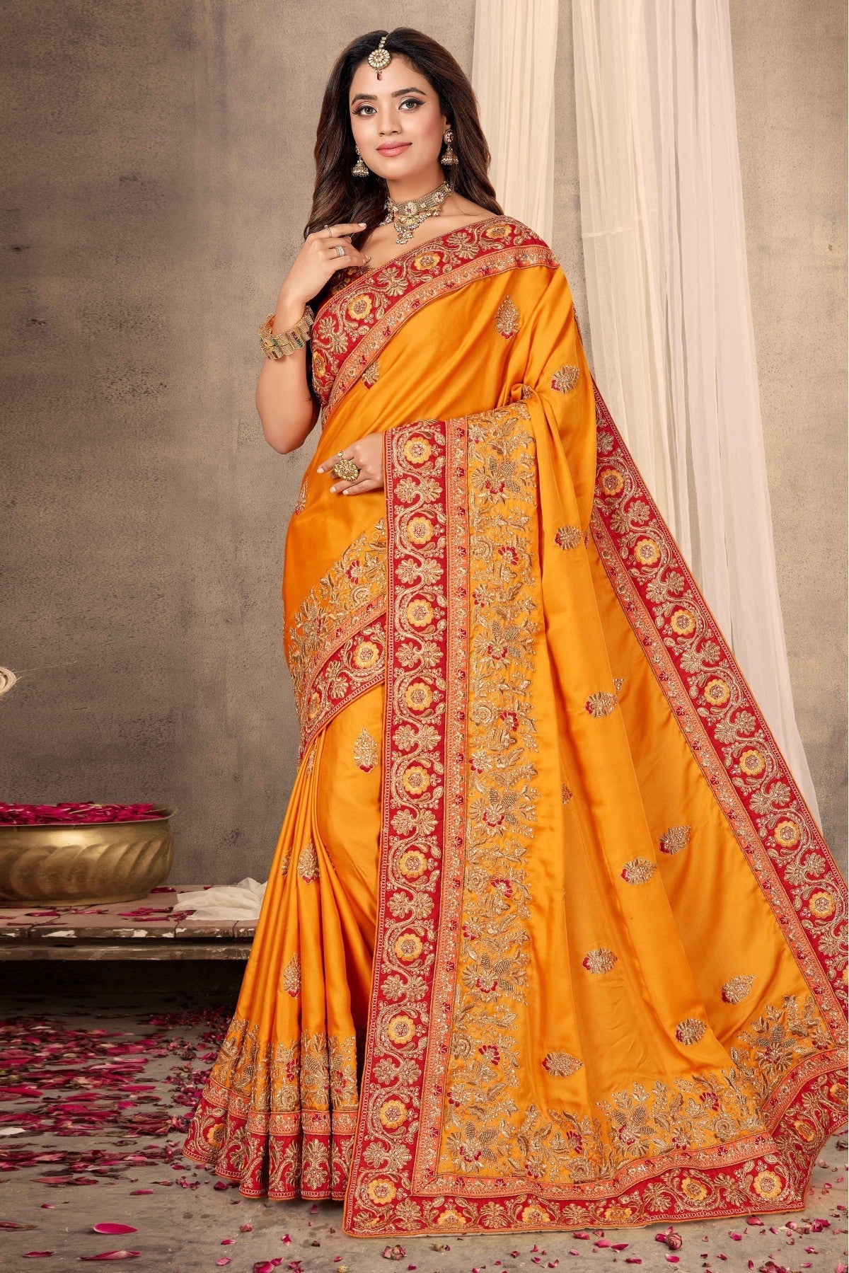 Mustard Colour Satin Designer Saree VSSD1120656