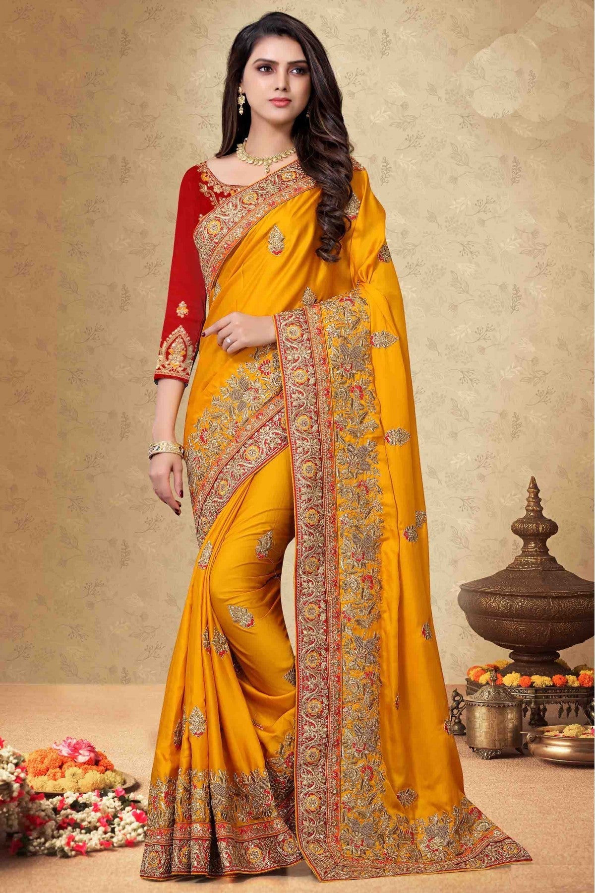 Mustard Colour Satin Georgette Designer Saree VSSD1120043