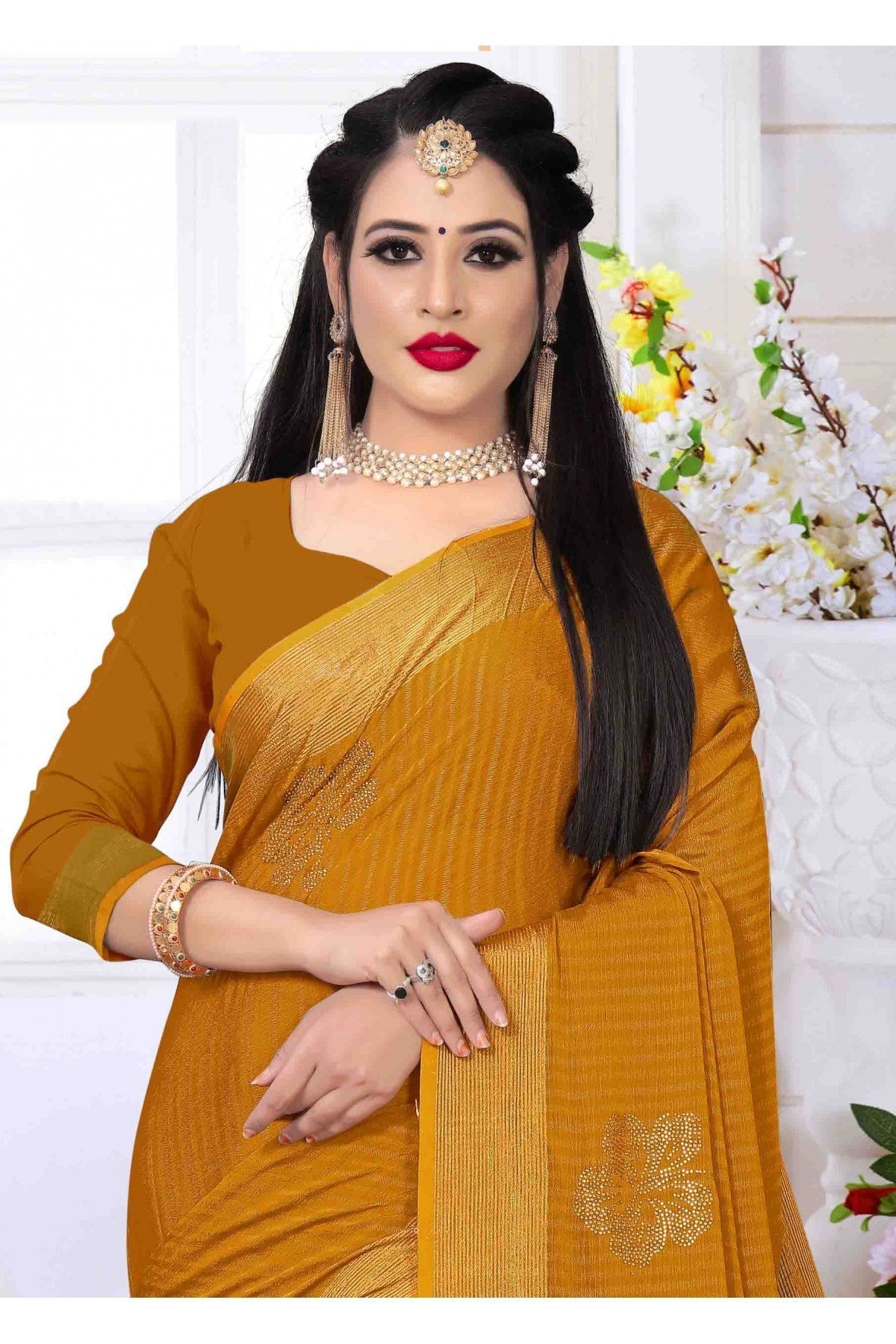 Mustard Colour Silk Satin Designer Saree VSSD1120633