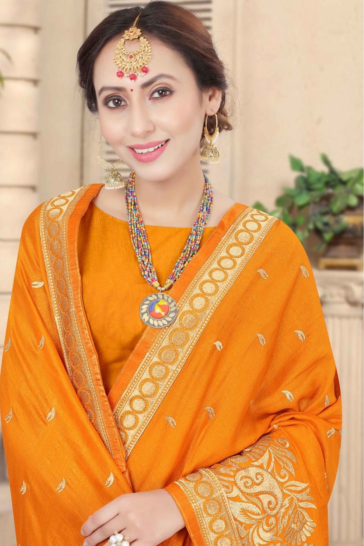 Mustard Colour Vichitra Silk Embroidery Saree VSSD1120960