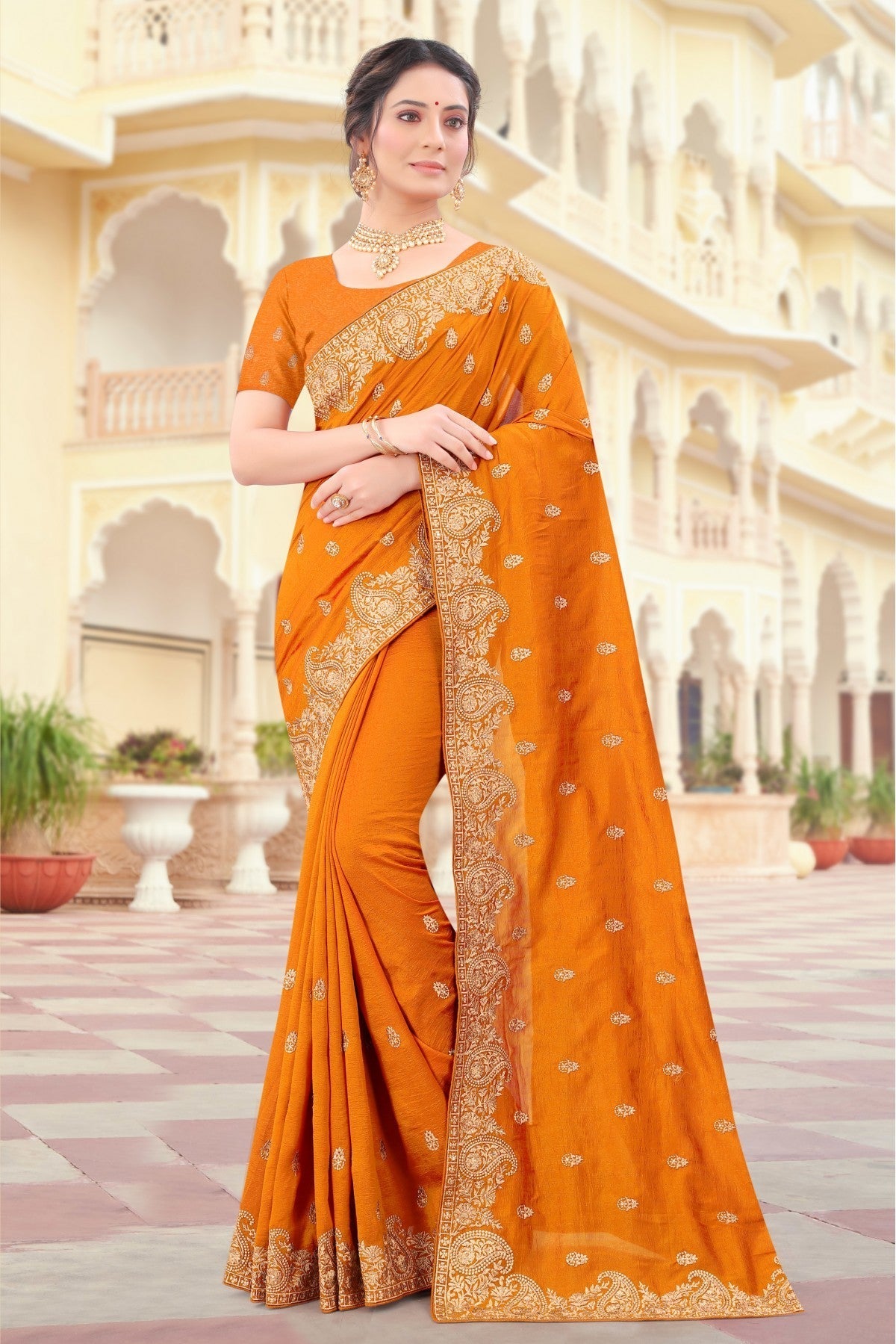 Mustard Colour Vichitra Silk Resham Work Saree VSSD1090427