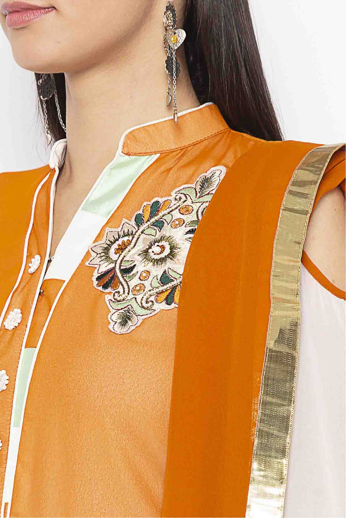 Mustard and Cream Colour Plus Size Georgette Embroidery Palazzo Pant Suit VSSS1070325