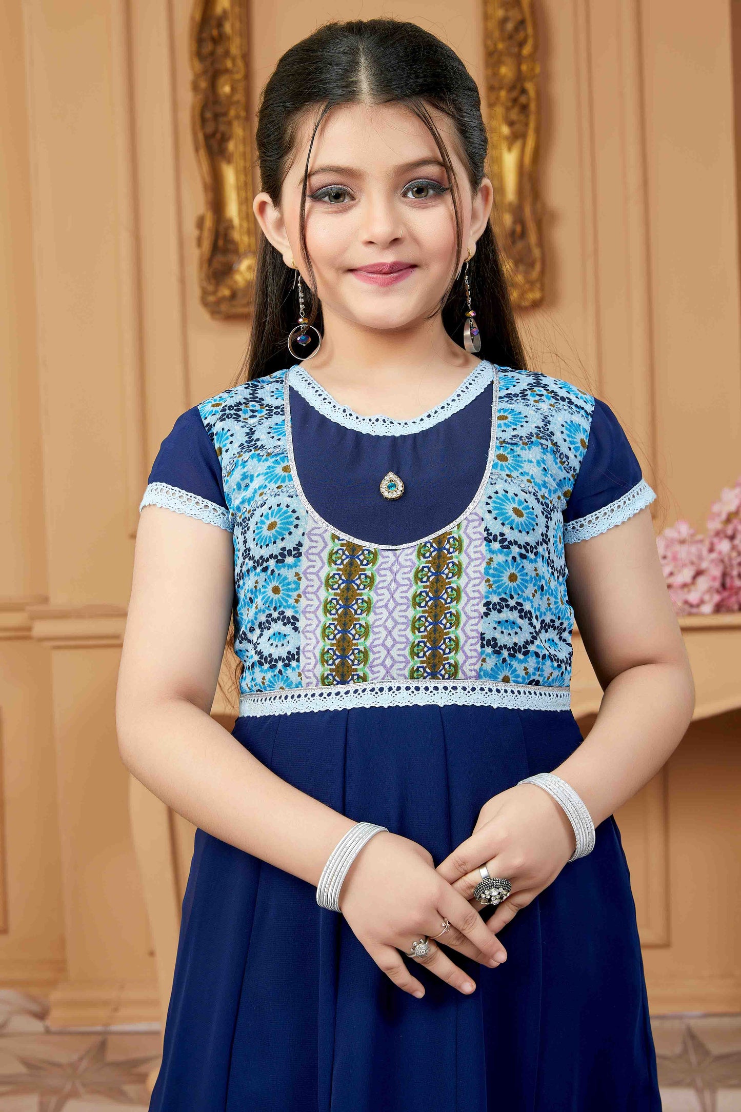 Navy Blue Colour Faux Georgette Pant Style Suit VSGW1070763