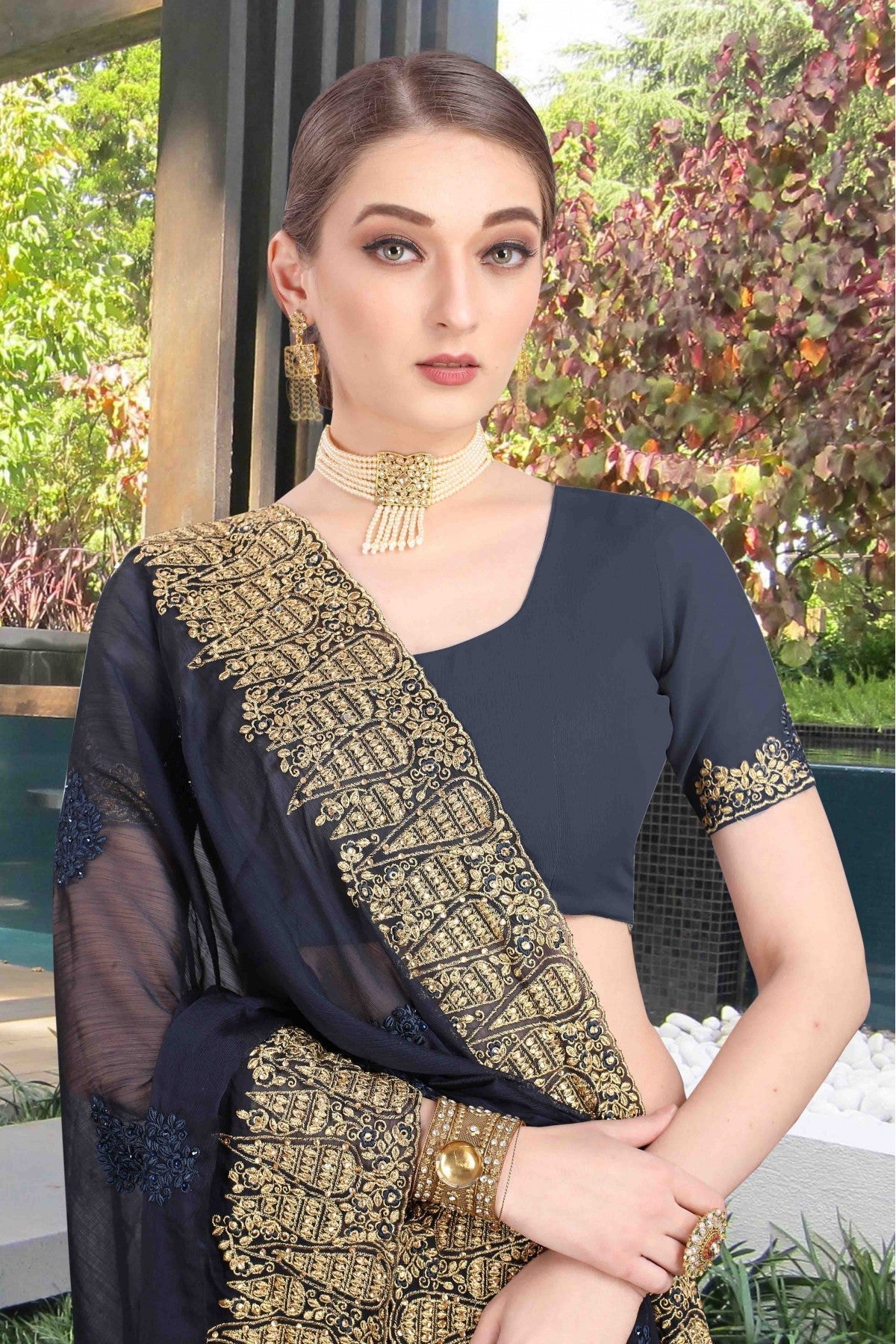 Navy Blue Colour Chiffon Designer Saree VSSD1120612