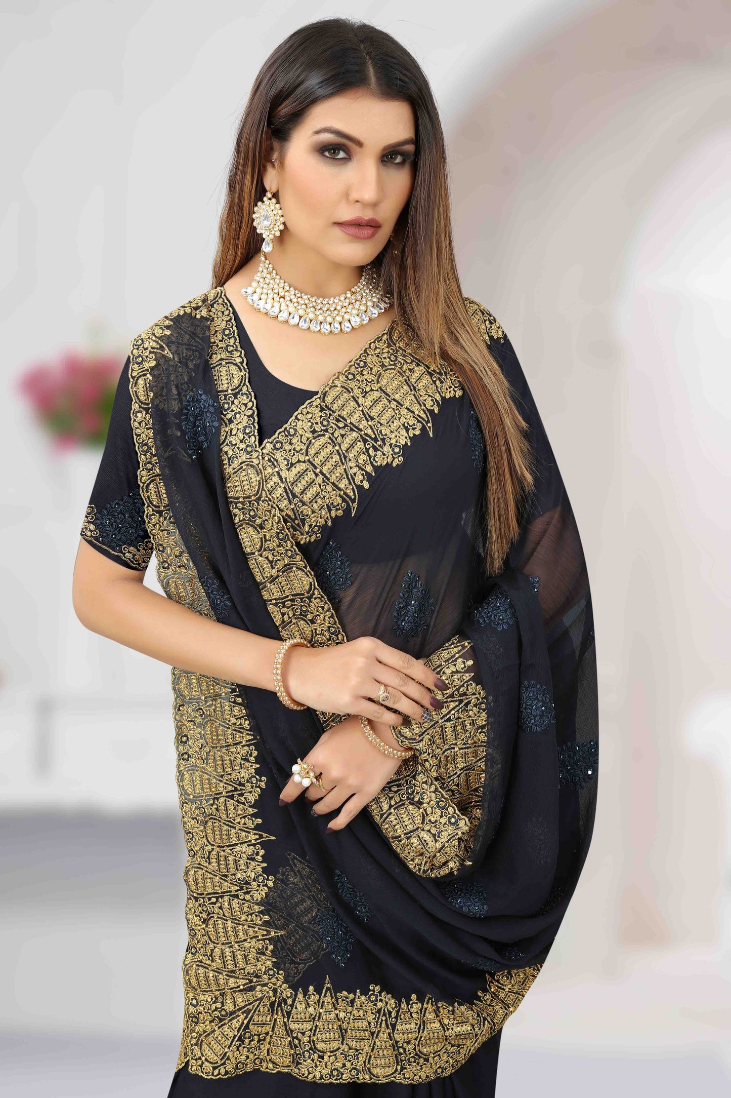 Navy Blue Colour Chiffon Designer Saree VSSD1121202