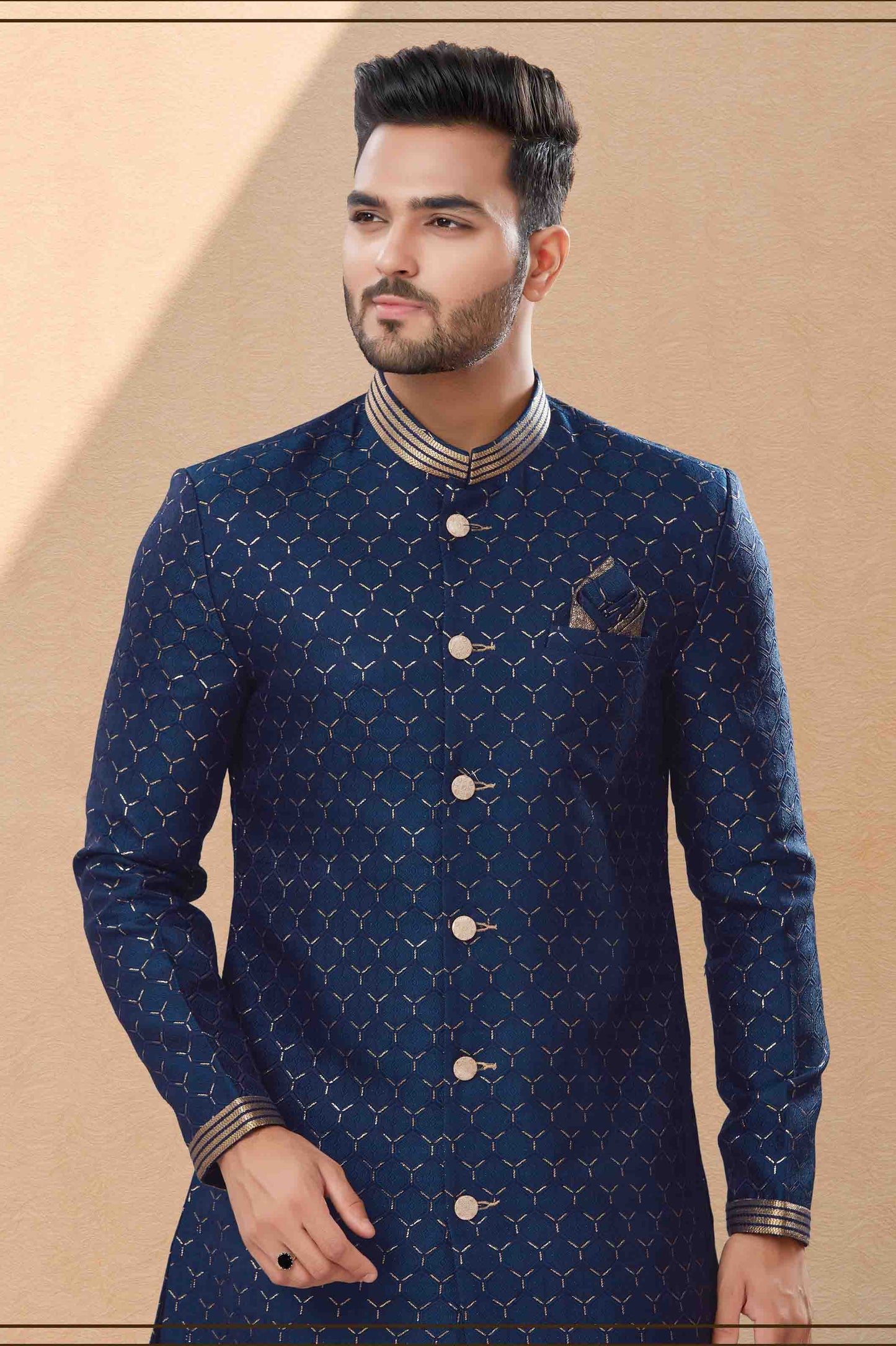 Navy Blue Colour Dhoti Sherwani In Jacquard Fabric VSSH1040404