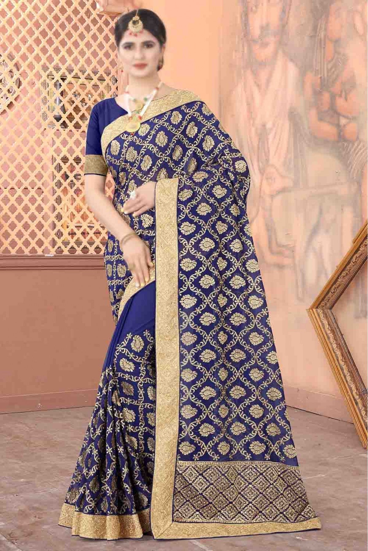 Navy Blue Colour Georgette Designer Saree VSSD1090184