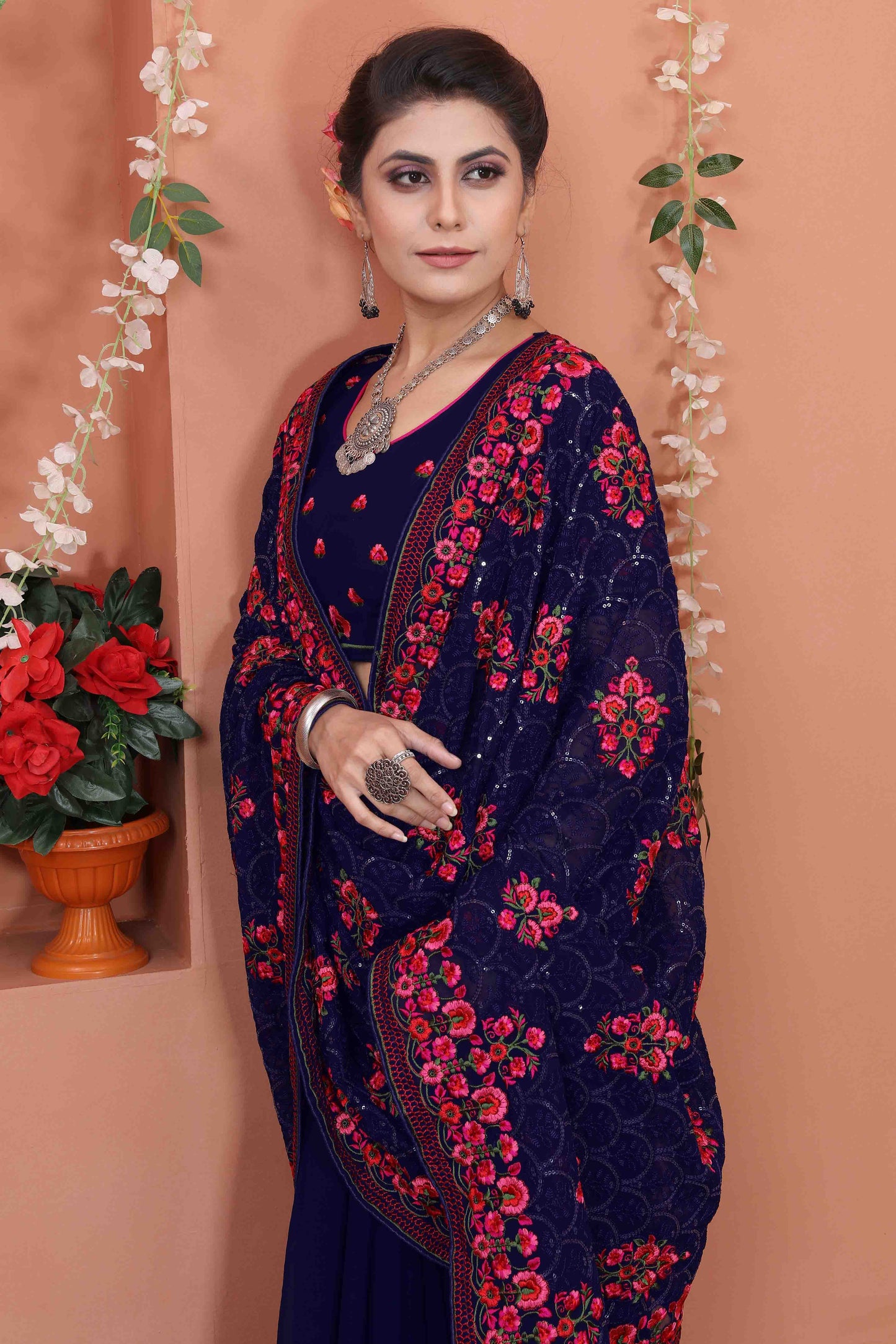 Navy Blue Colour Georgette Designer Saree VSSD1090533