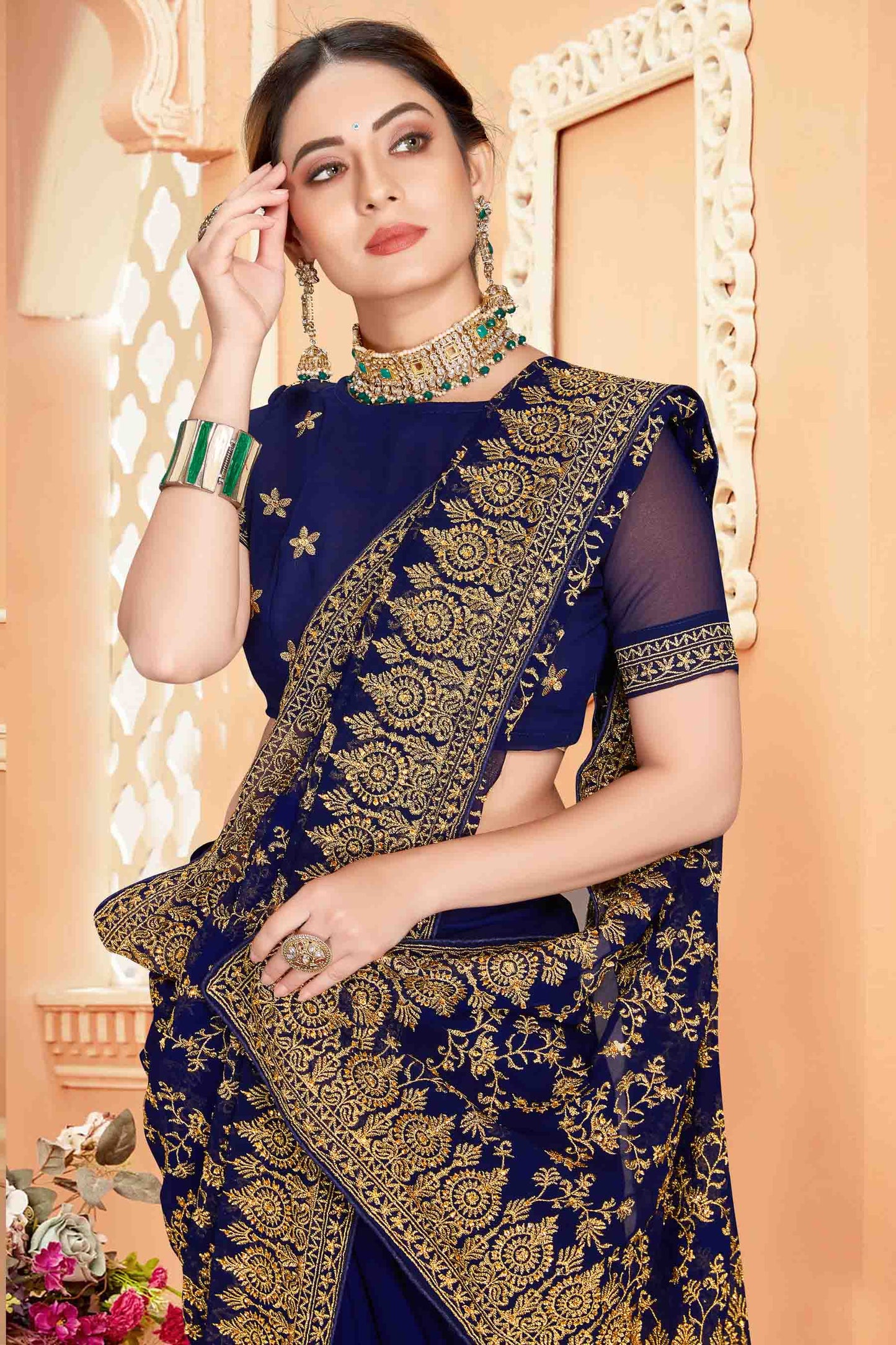 Navy Blue Colour Georgette Designer Saree VSSD1090565