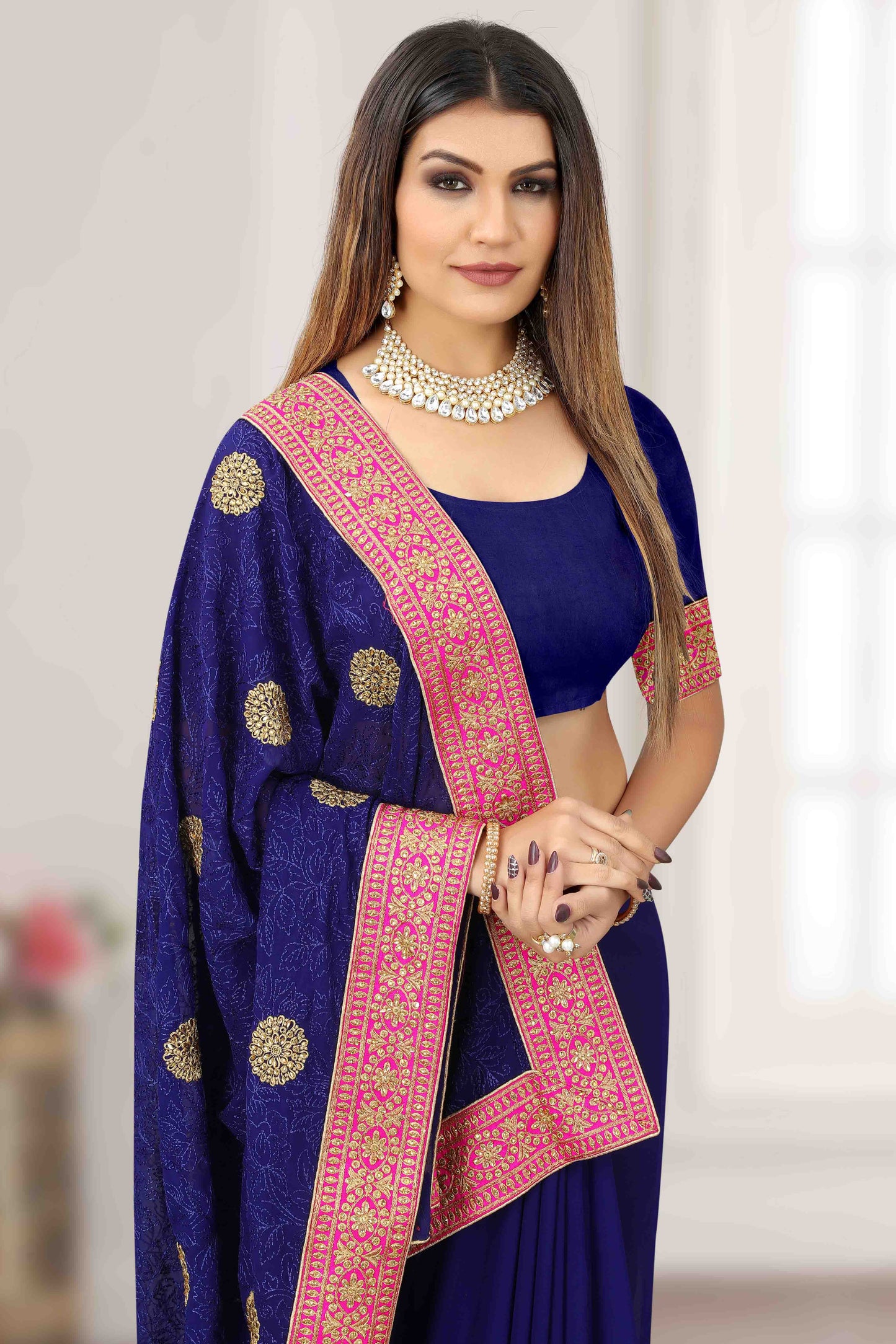 Navy Blue Colour Georgette Designer Saree VSSD1121196
