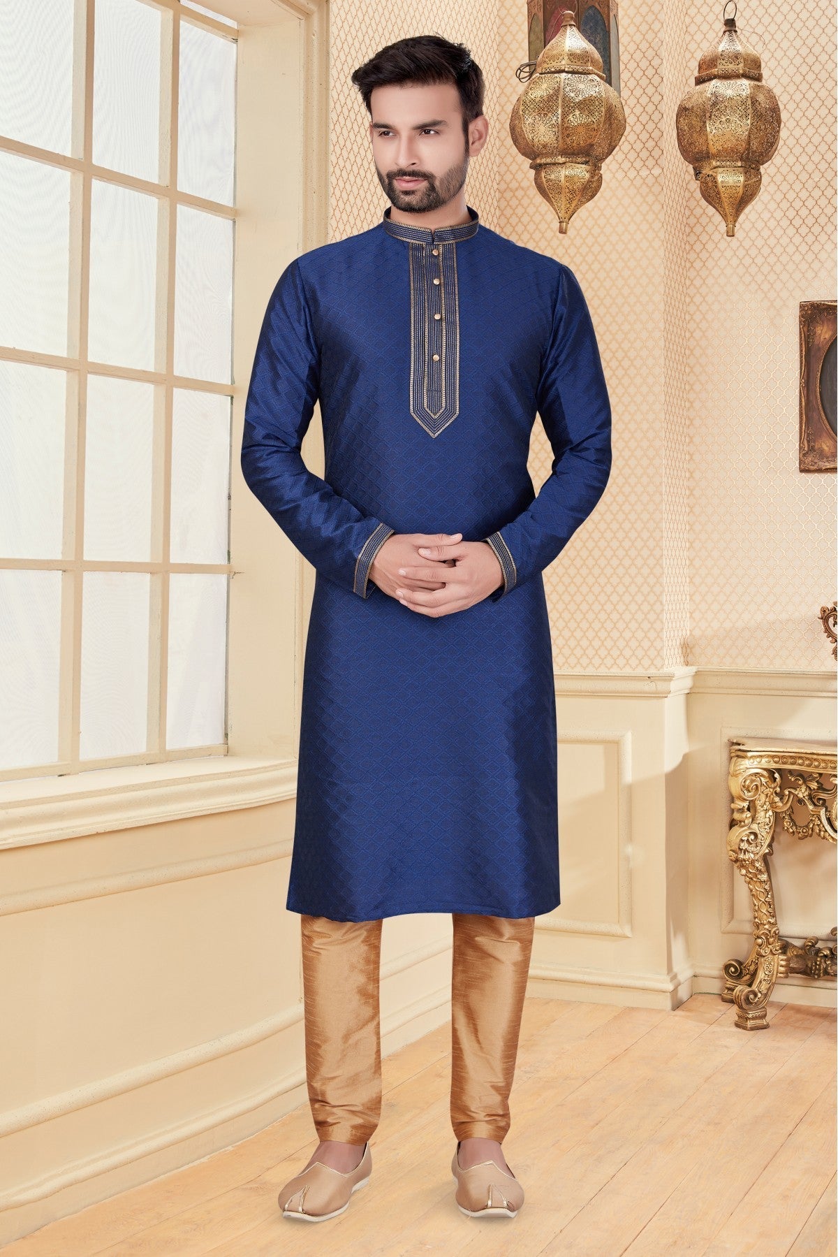 Navy Blue Colour Kurta Pajama In Jacquard Fabric VSKP1040102