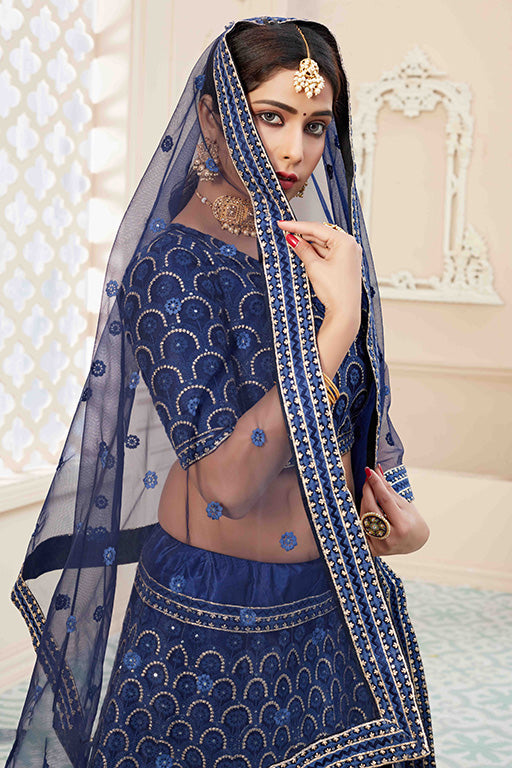 Navy Blue Colour Net Designer Lehenga Choli VSLC1240035