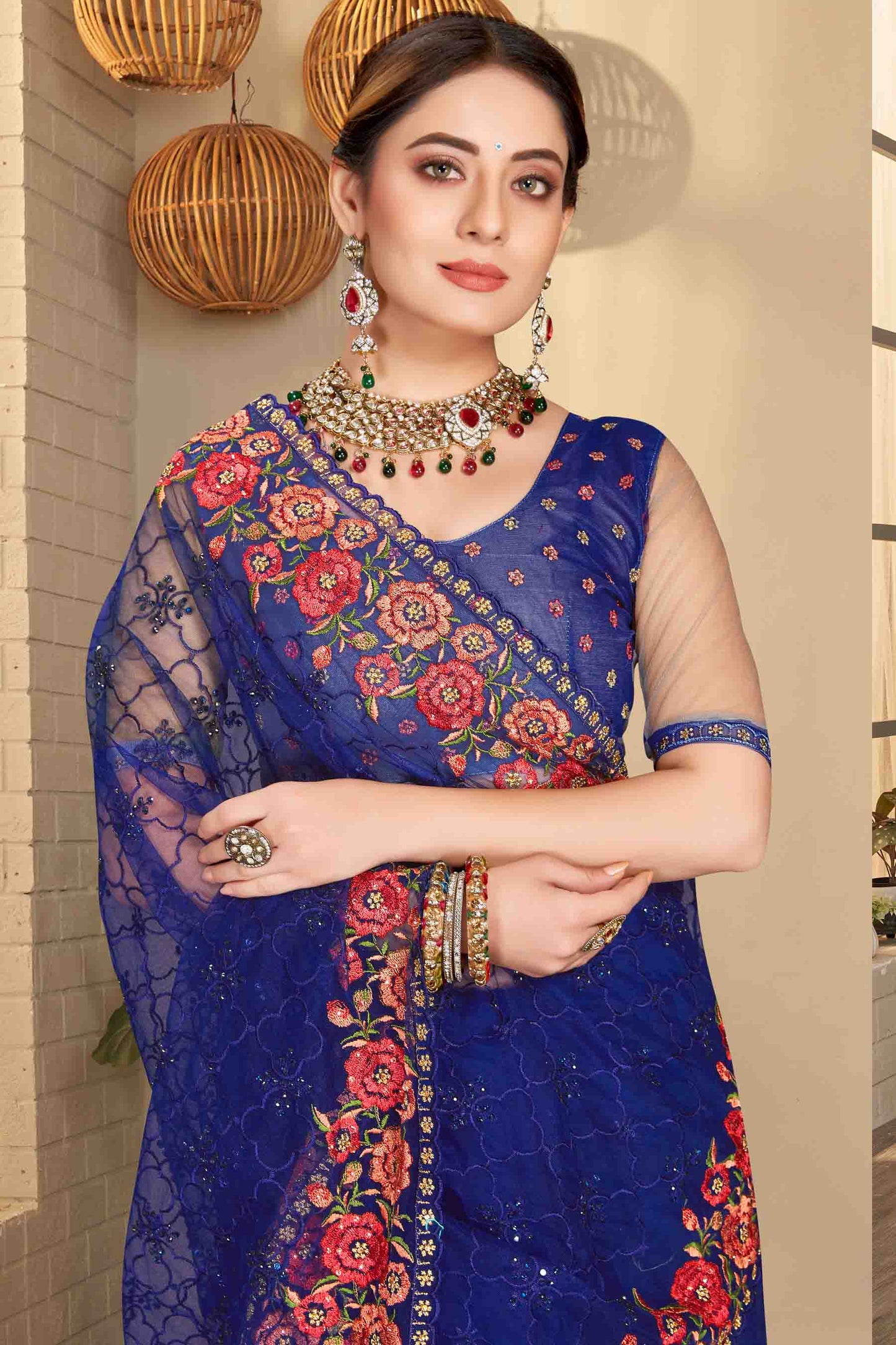 Navy Blue Colour Net Designer Saree VSSD1090589