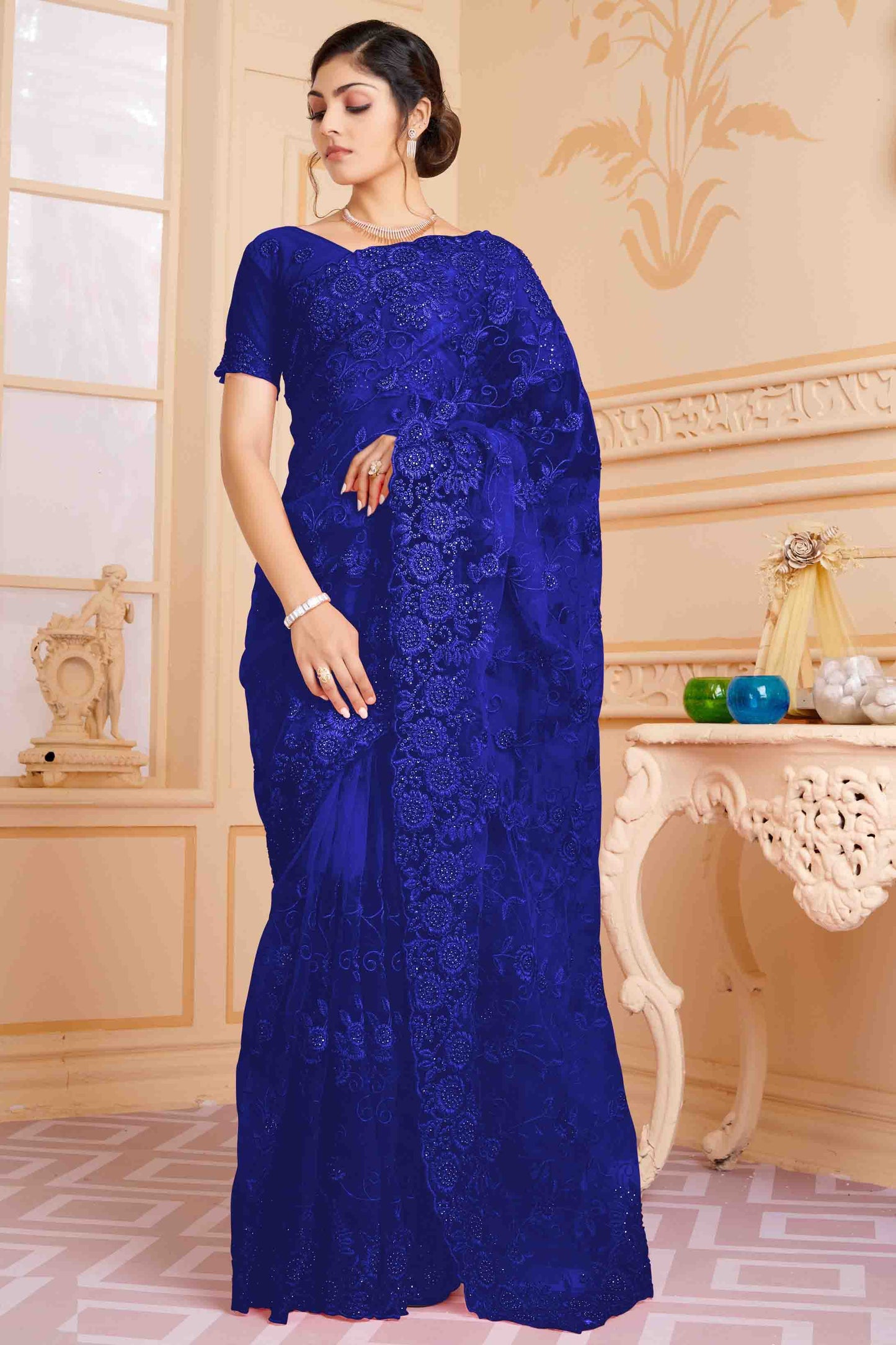 Navy Blue Colour Net Designer Saree VSSD1090609
