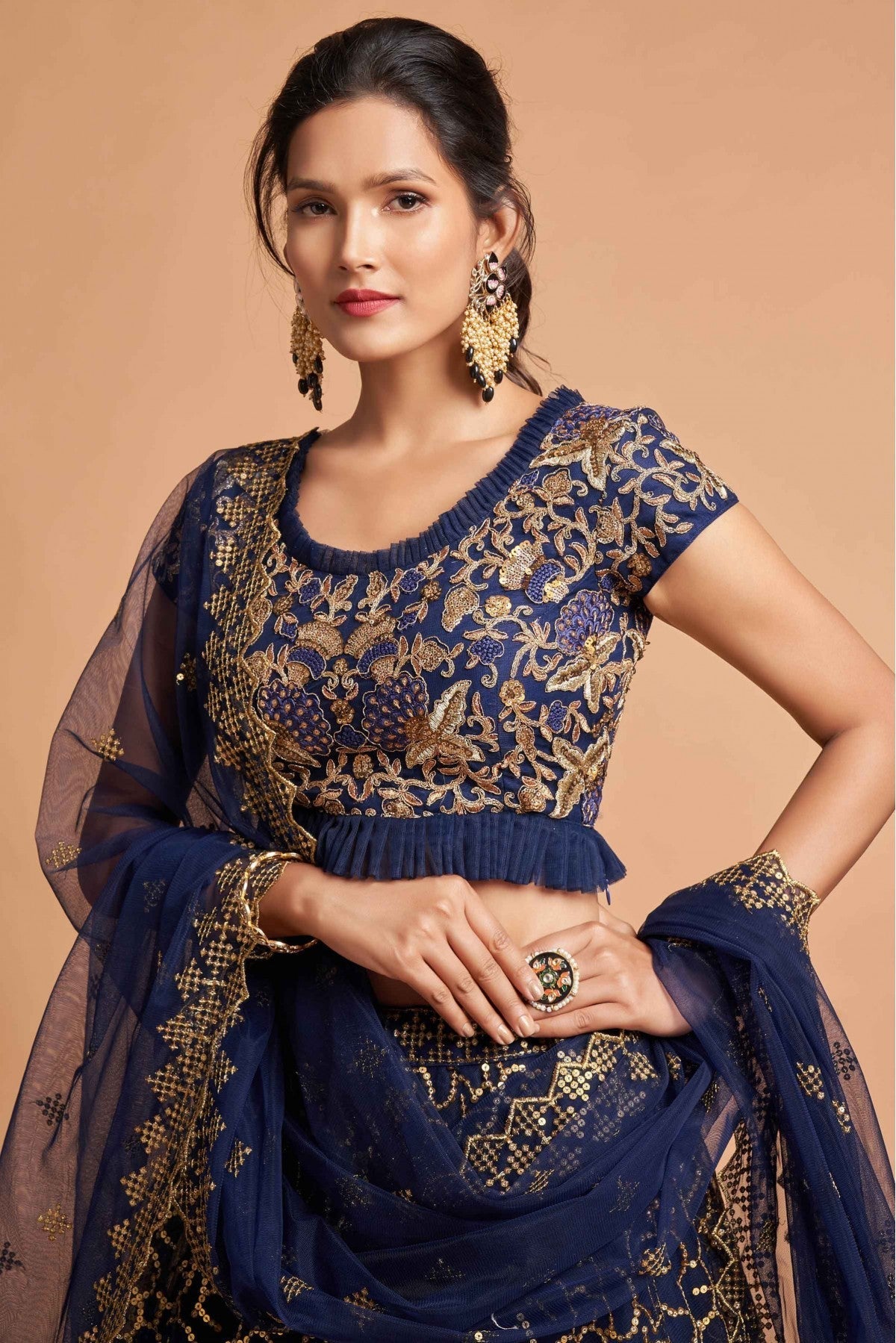 Navy Blue Colour Net Lehenga Choli VSLC1010119