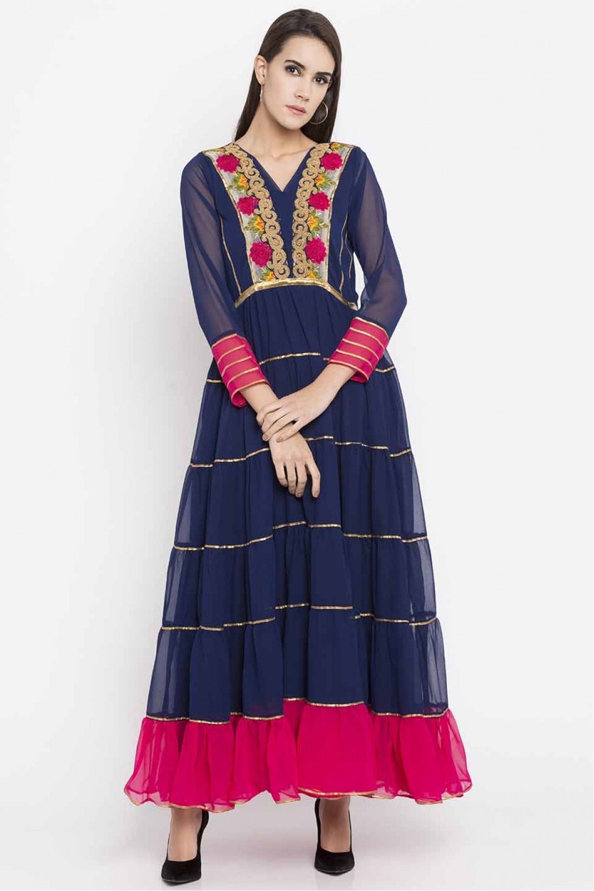 Navy Blue Colour Plus Size Faux Georgette Kurti