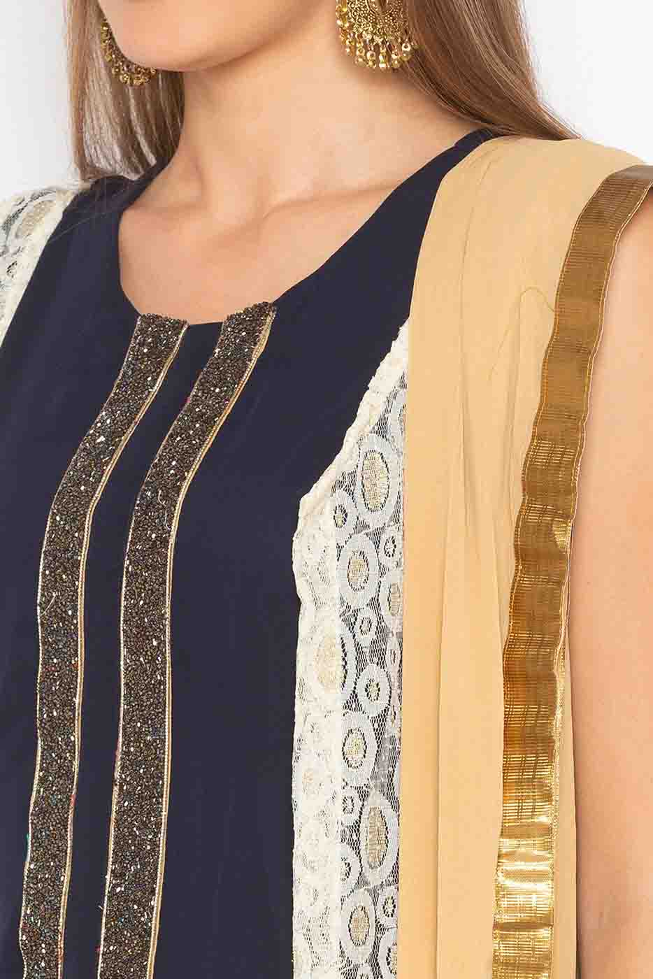 Navy Blue Colour Plus Size Georgette Embroidery Anarkali Suit VSSS1070228