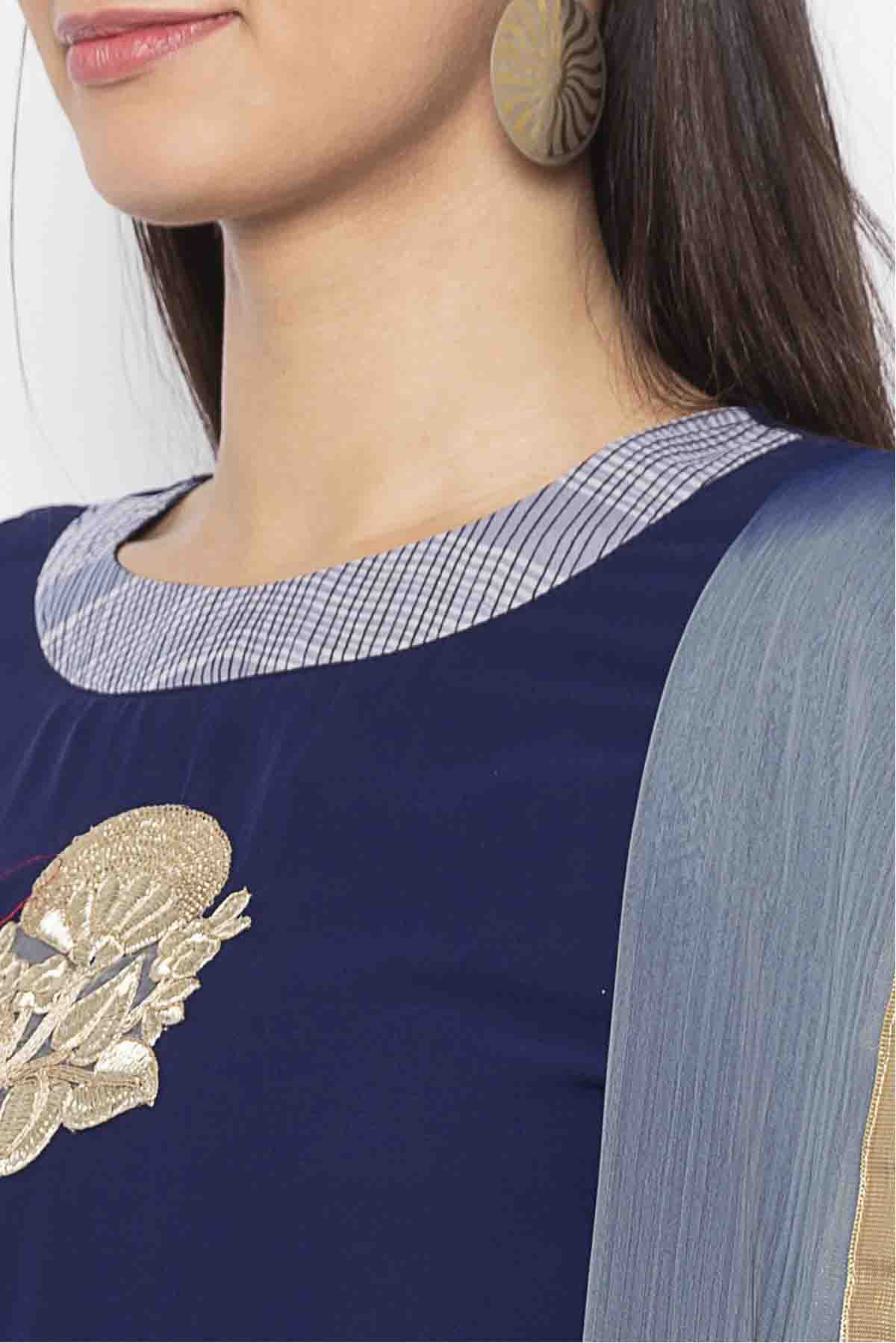 Navy Blue Colour Plus Size Georgette Embroidery Pant Style Suit VSSS1070308