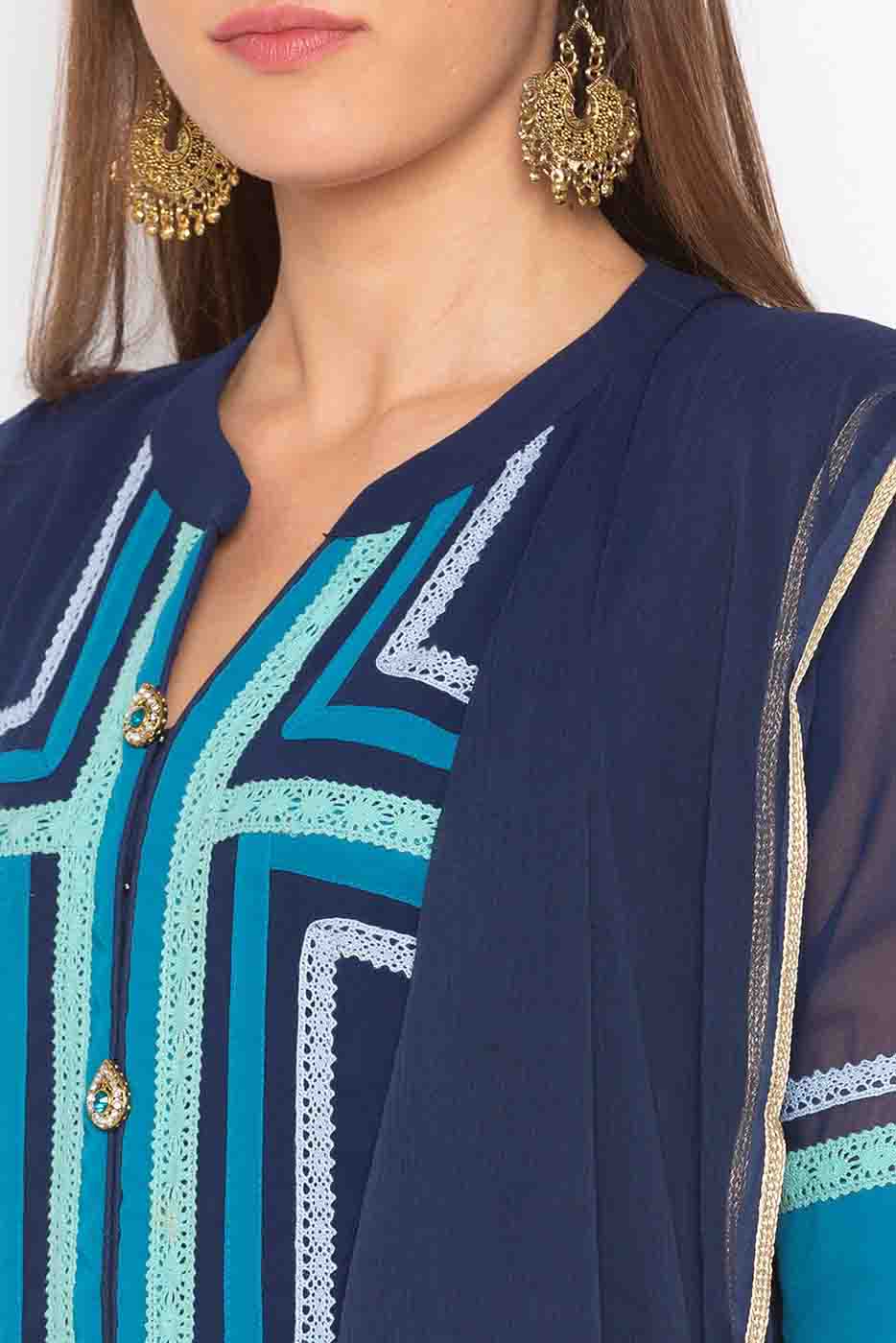 Navy Blue Colour Plus Size Stitched Georgette Embroidery Palazzo Pant Suit VSSS1070225