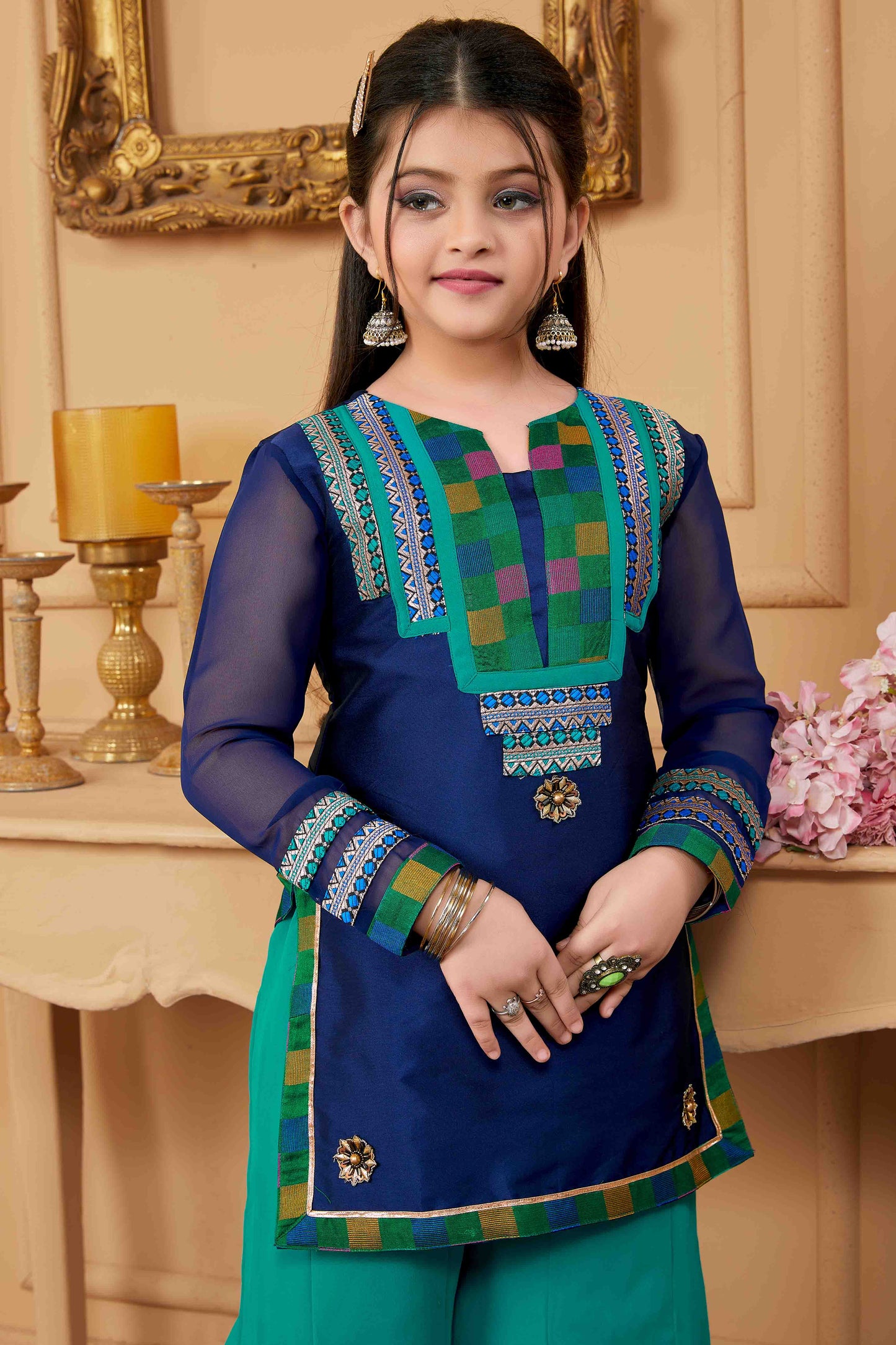 Navy Blue Colour Taffeta Palazzo Pant Suit VSGW1070777