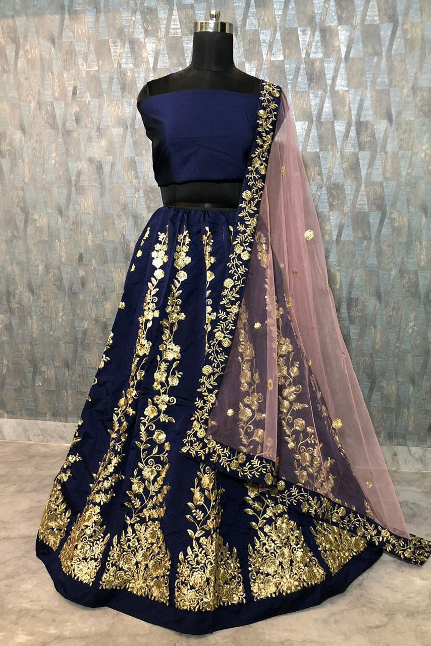 Navy Blue Colour Taffeta Silk Lehenga Choli VSLC1020005