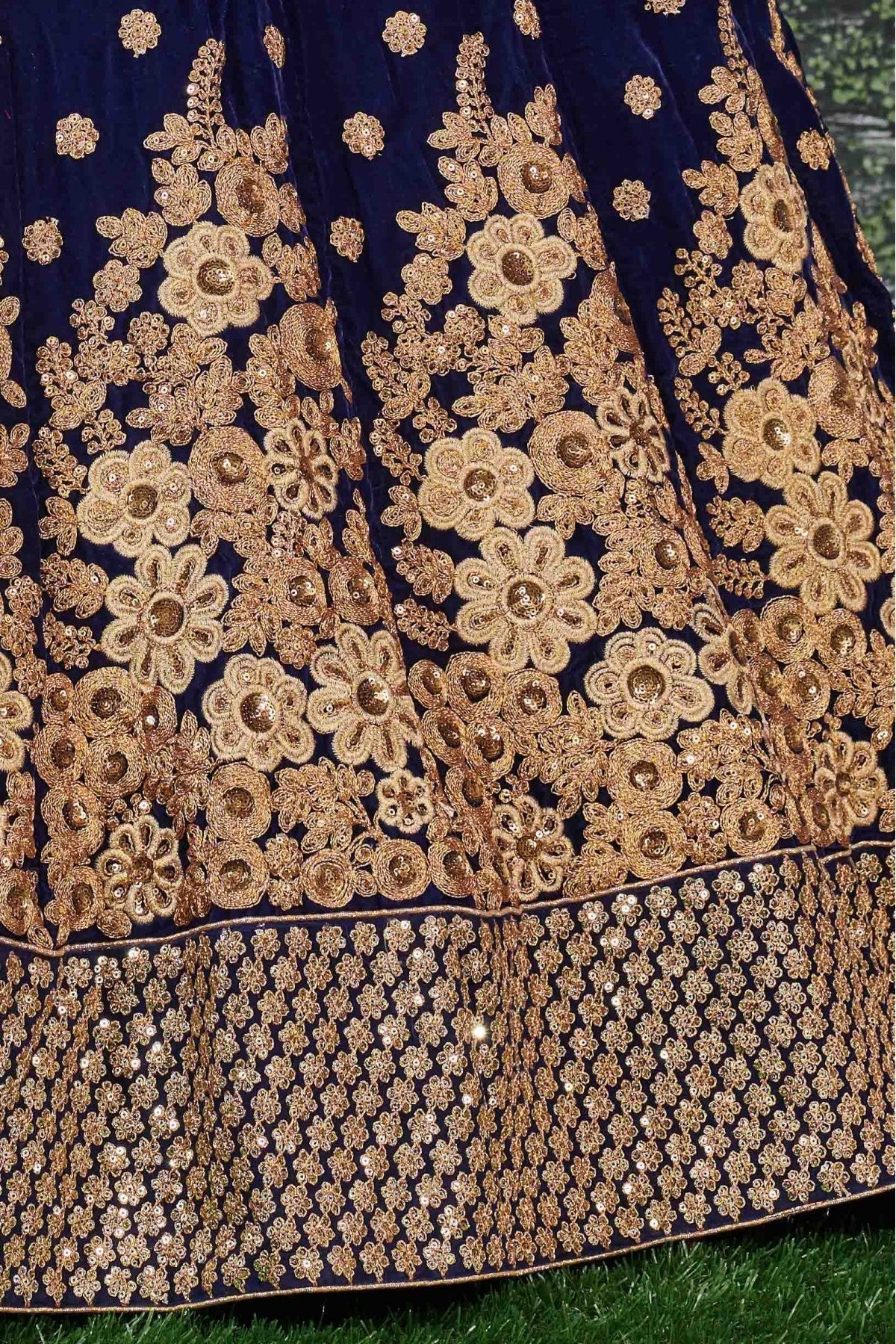 Navy Blue Colour Velvet Lehenga Choli VSLC1010050