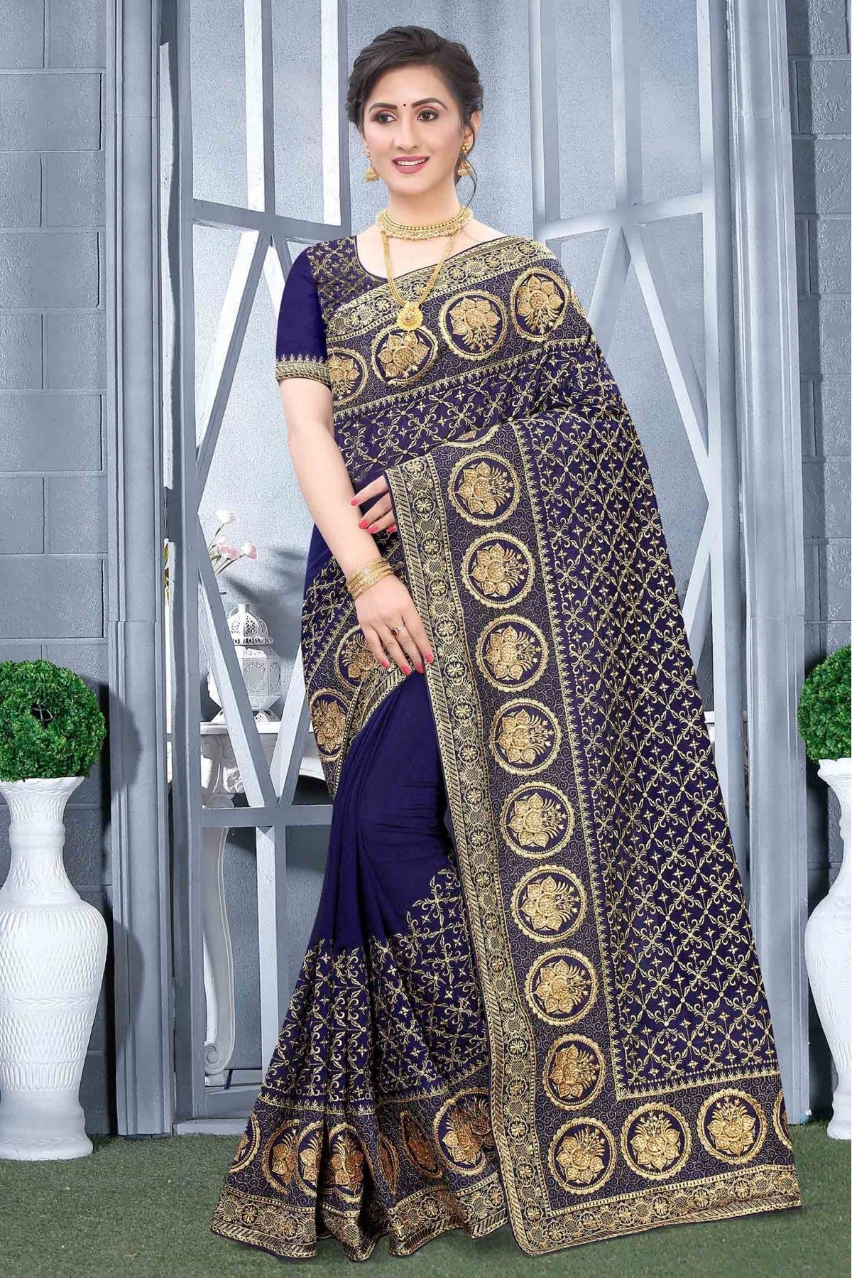 Navy Blue Colour Vichitra Silk Designer Saree VSSD1090166