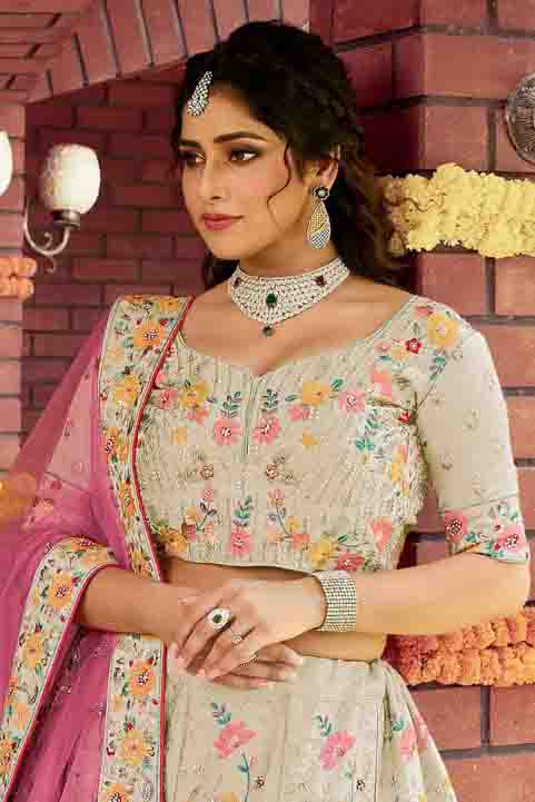 Off White Colour Art Silk Resham Work Lehenga Choli VSLC1080123