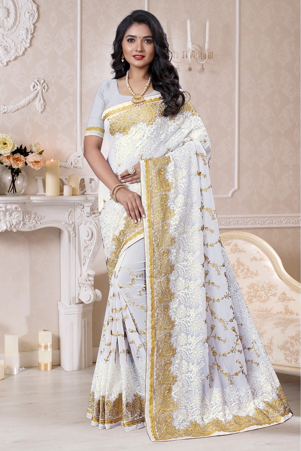 Off White Colour Georgette Designer Saree VSSD1090128