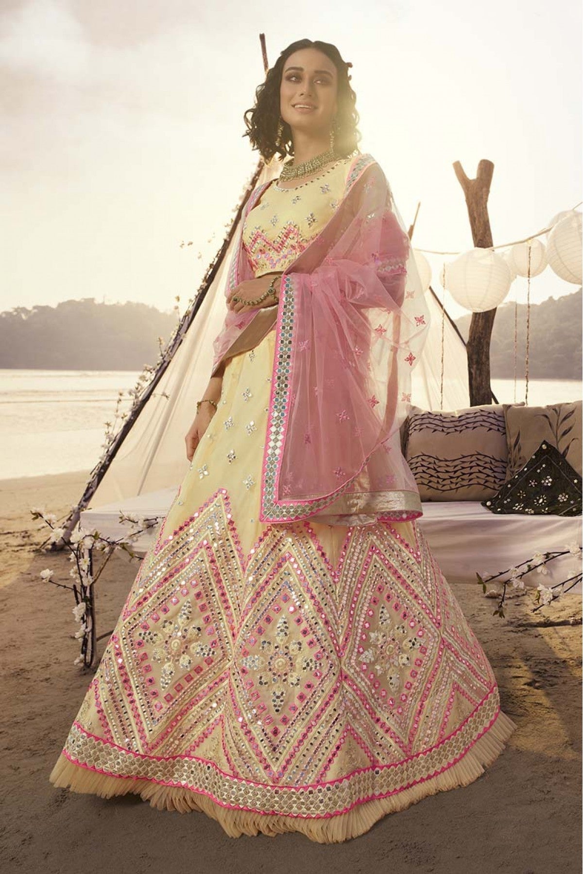 Off White Colour Organza Embroidery Lehenga Choli VSLC1080507