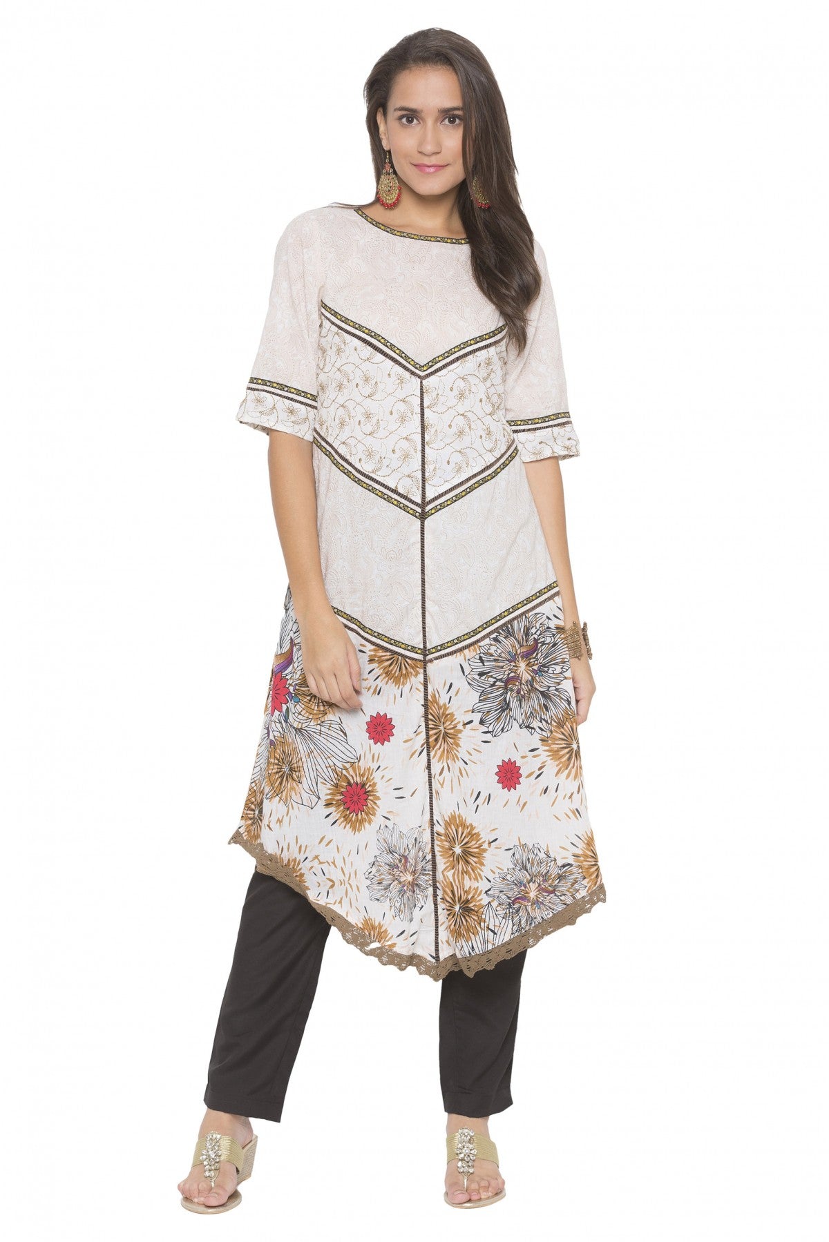 Off White Colour Plus Size Cotton Embroidery Kurta Set