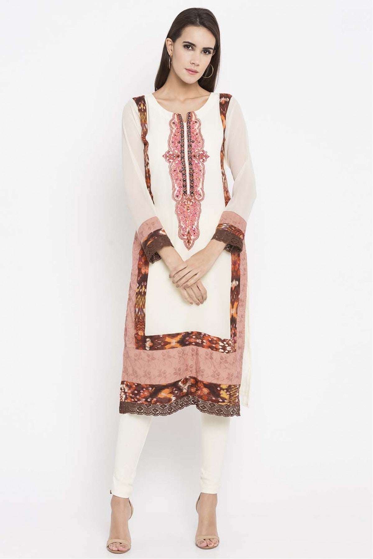 Off White Colour Plus Size Faux Georgette Kurti