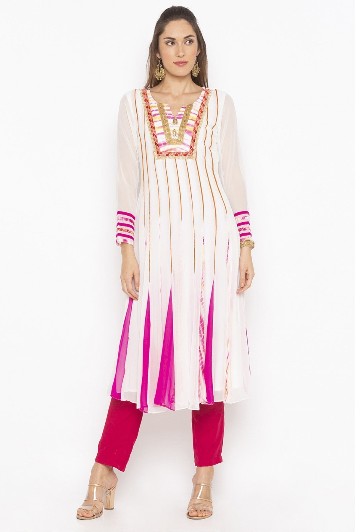 Off White Colour Plus Size Georgette Embroidery Kurta Set