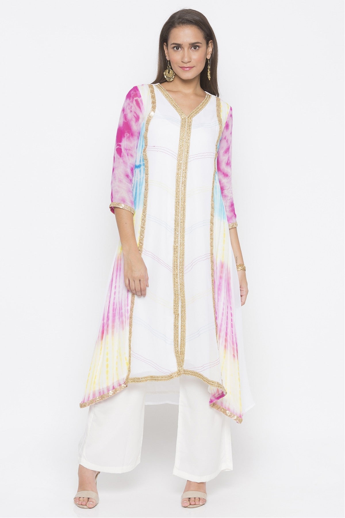 Off White Colour Plus Size Georgette Embroidery Kurta Set
