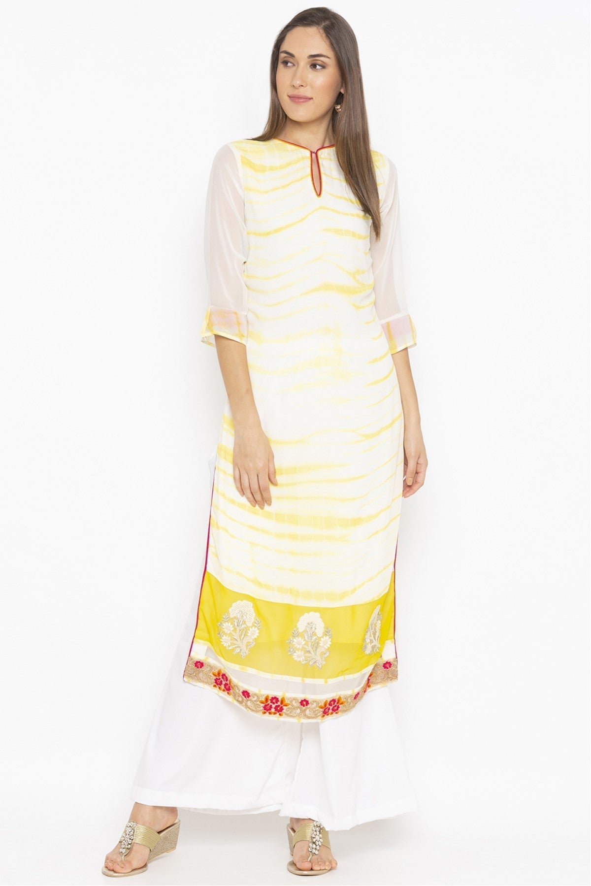 Off White Colour Plus Size Georgette Embroidery Kurta Set