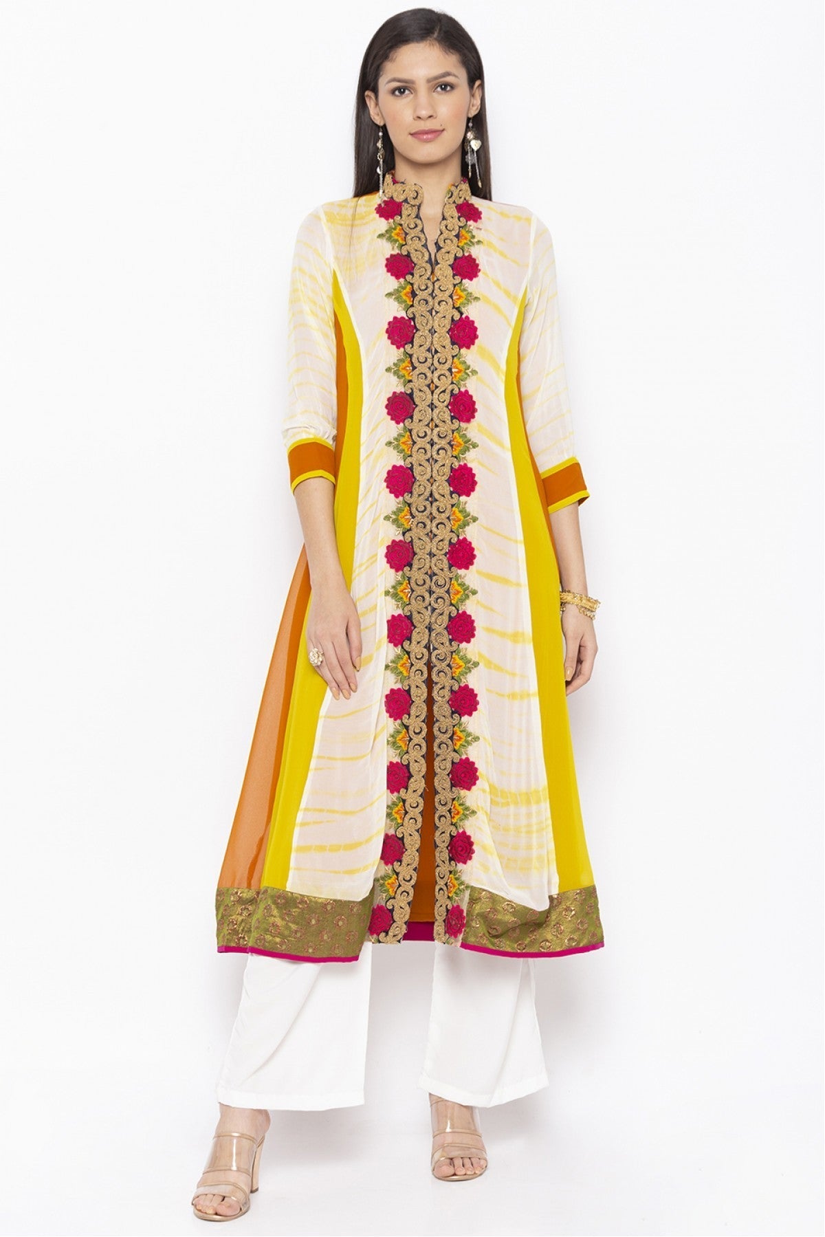 Off White Colour Plus Size Georgette Embroidery Kurta Set
