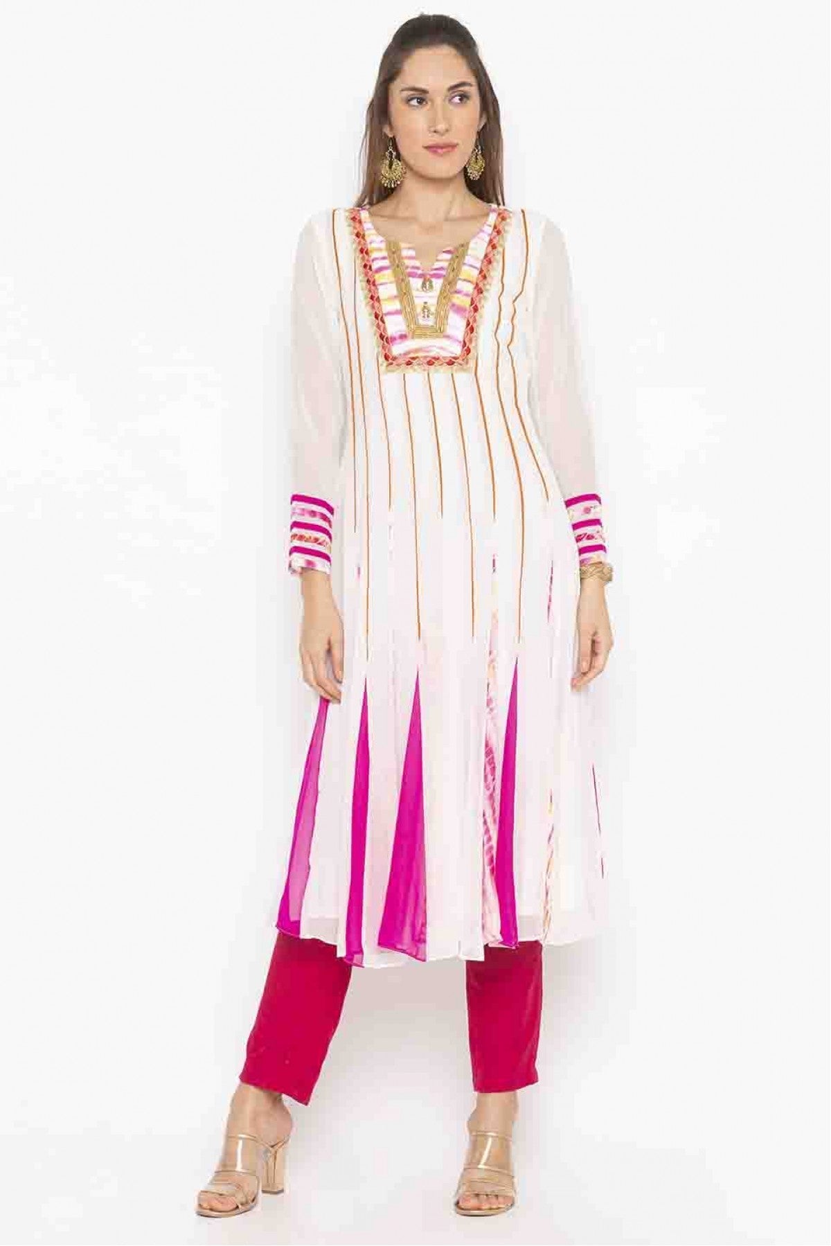 Off White Colour Plus Size Georgette Embroidery Kurti