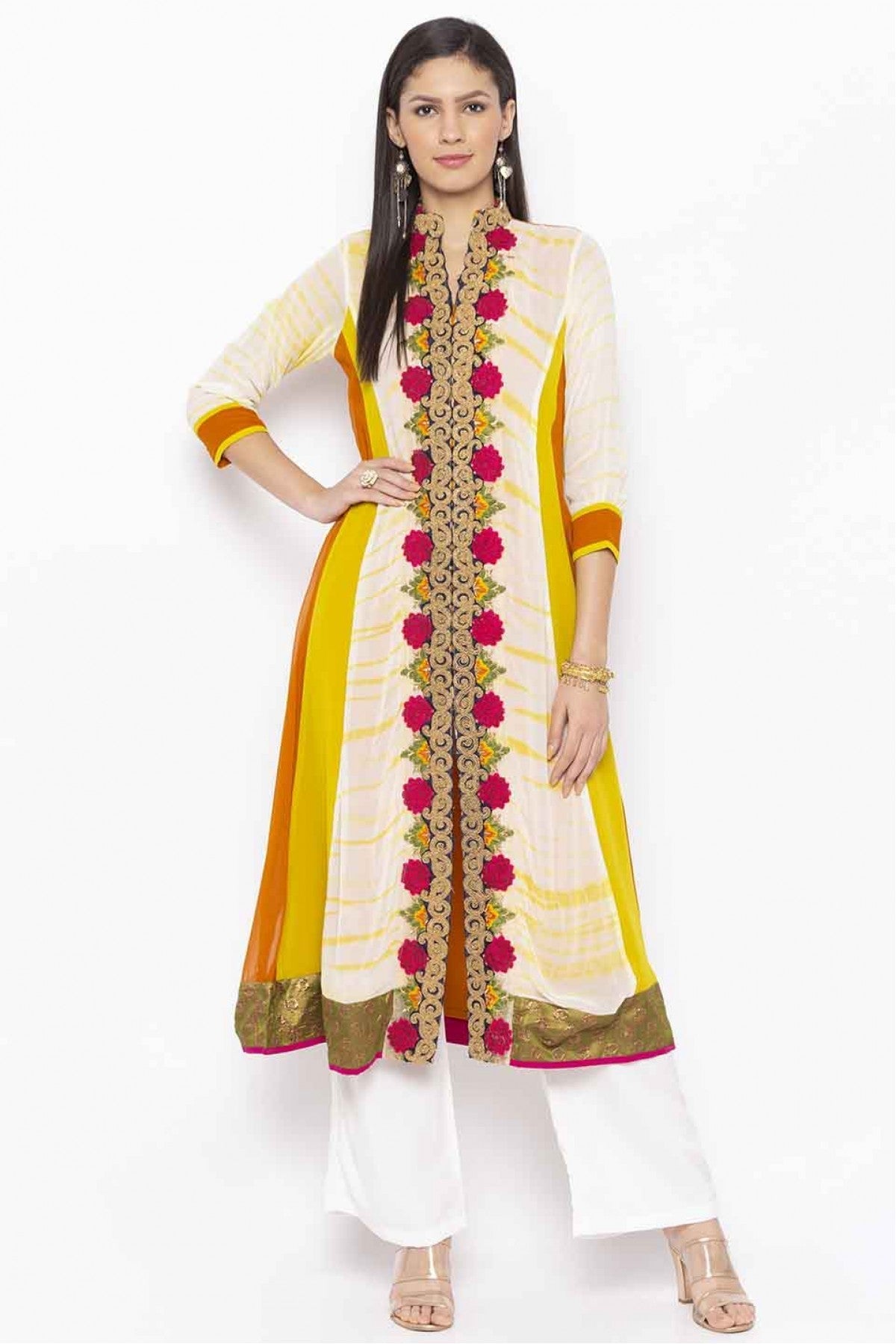 Off White Colour Plus Size Georgette Embroidery Kurti