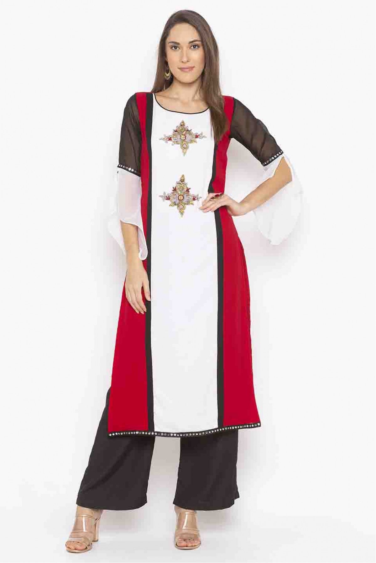 Off White Colour Plus Size Georgette Embroidery Kurti