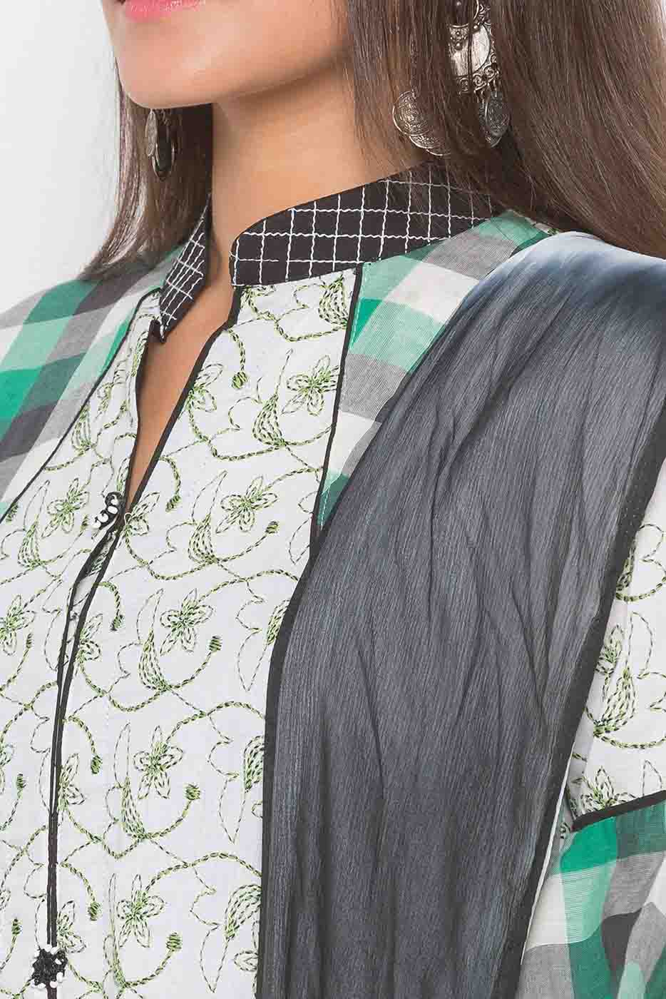 Off White Colour Plus Size Stitched Cotton Embroidery Pant Style Suit VSSS1070248